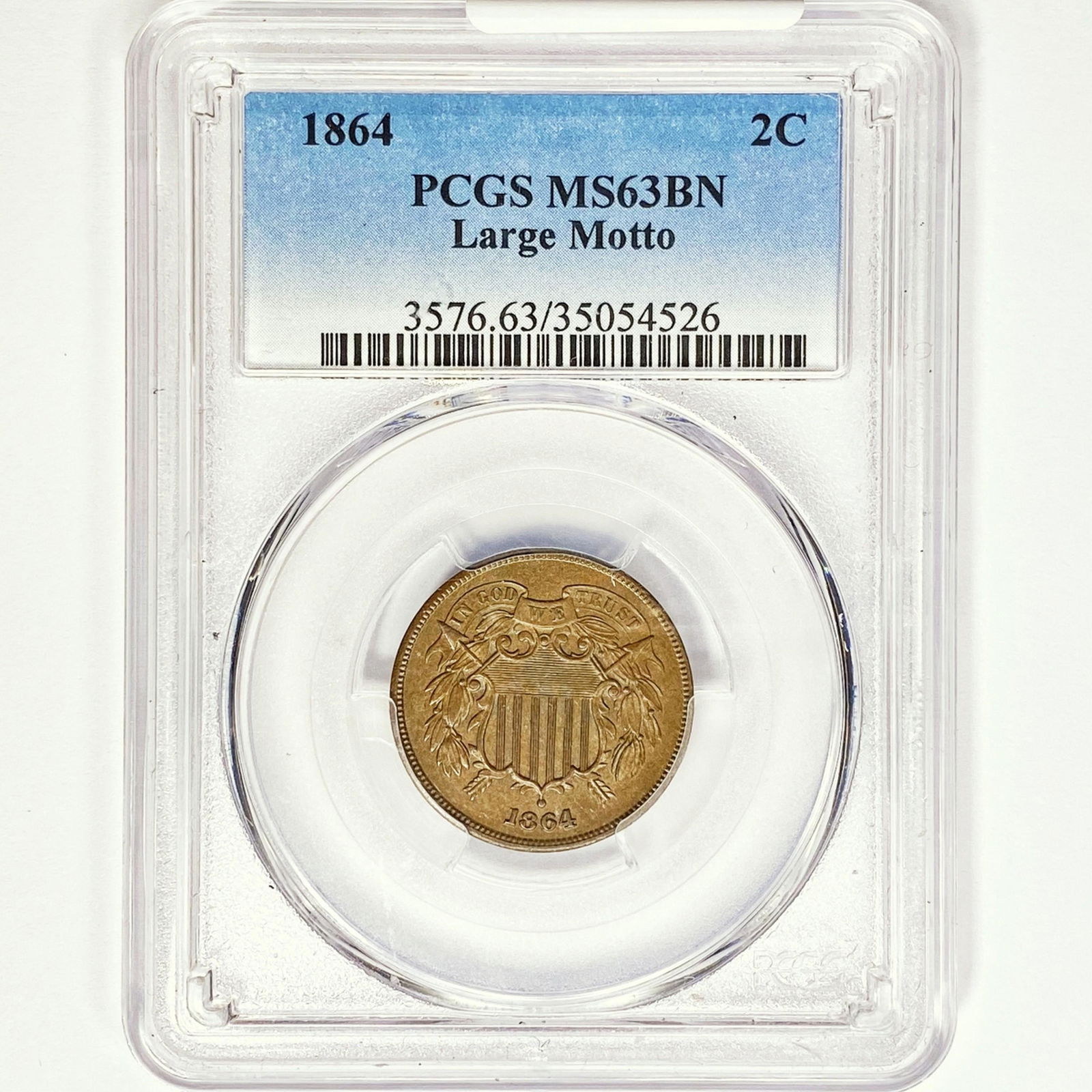 1864 Two Cent Piece PCGS MS63 BN, Lg Motto (1 of 2)
