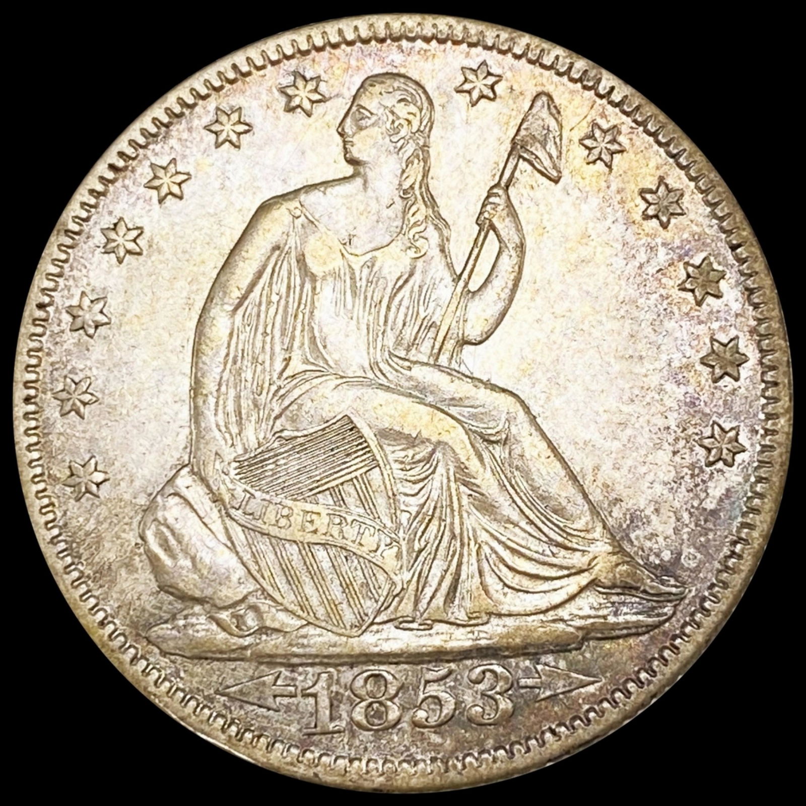 1853-O Arws & Rays Seated Liberty Half Dollar UNCI (1 of 2)
