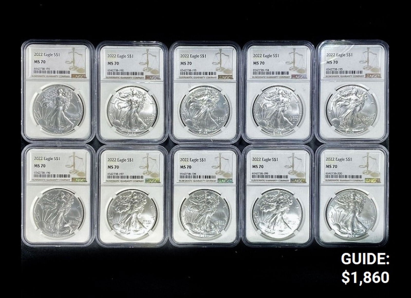 (10) 2022 American Silver Eagles NGC - MS70 (1 of 2)