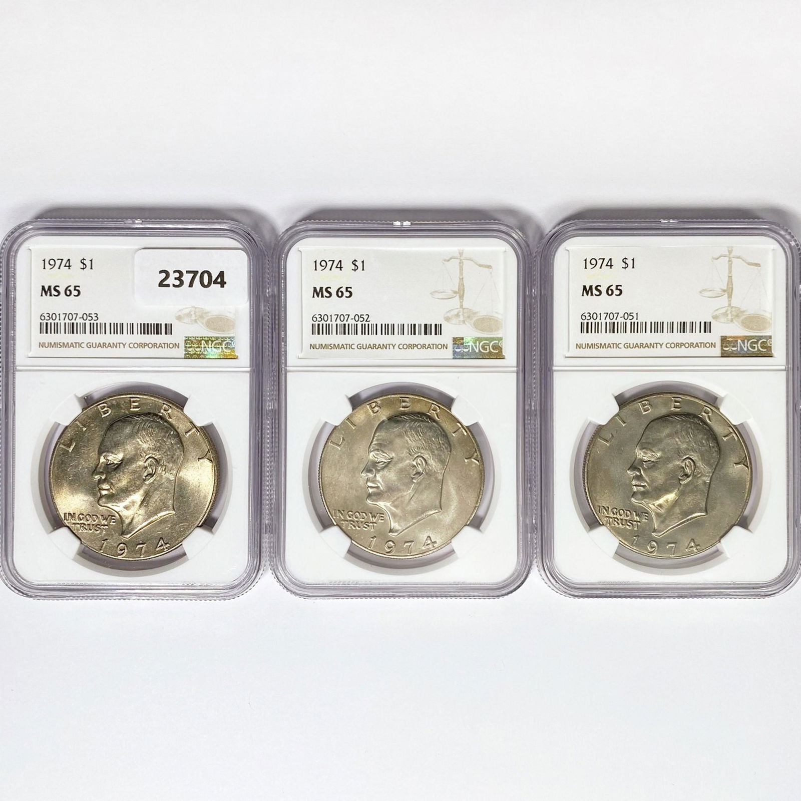1974 Set (3) Eisenhower Silver Dollars NGC MS65 (1 of 2)