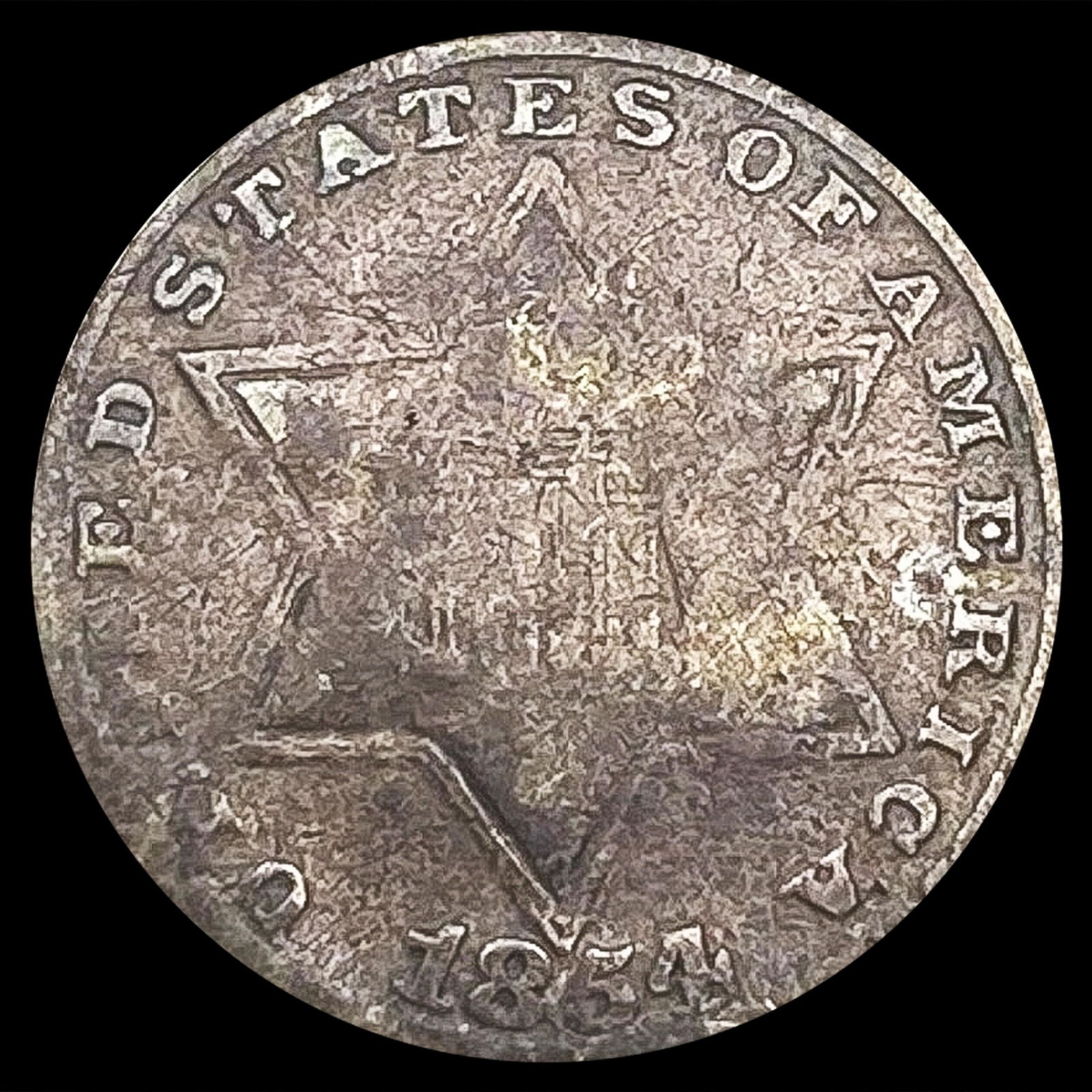 1854 Silver Three Cent NICELY CIRCULATED (1 of 2)
