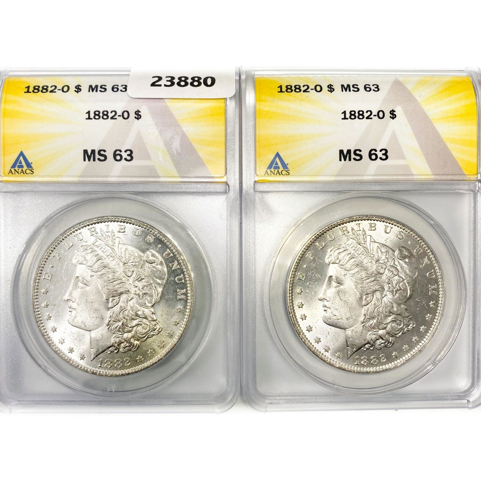 1882-O Set (2) Morgan Silver Dollar ANACS MS63 (1 of 2)