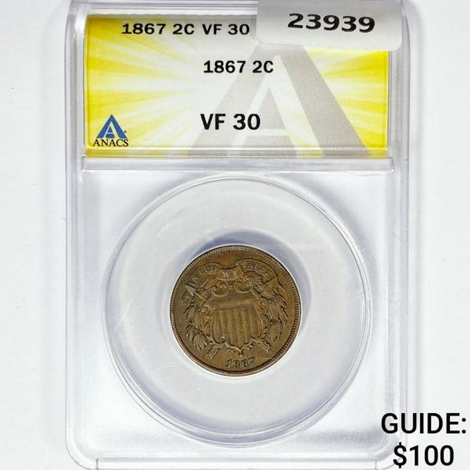1867 Two Cent Piece ANACS VF30: 1867 Two Cent Piece ANACS VF30