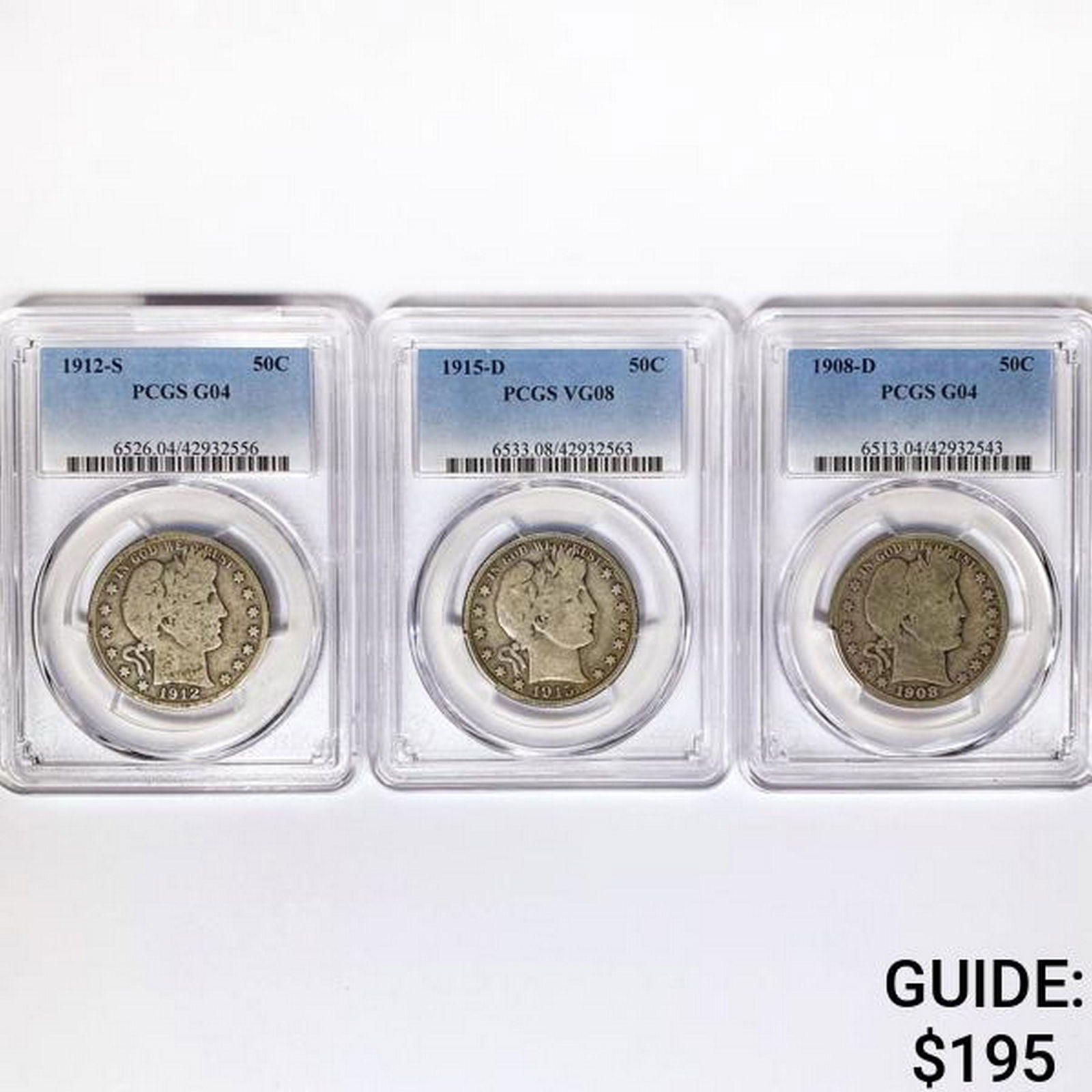 1908-1915 Set (3) Barber Half Dollar PCGS (1 of 2)