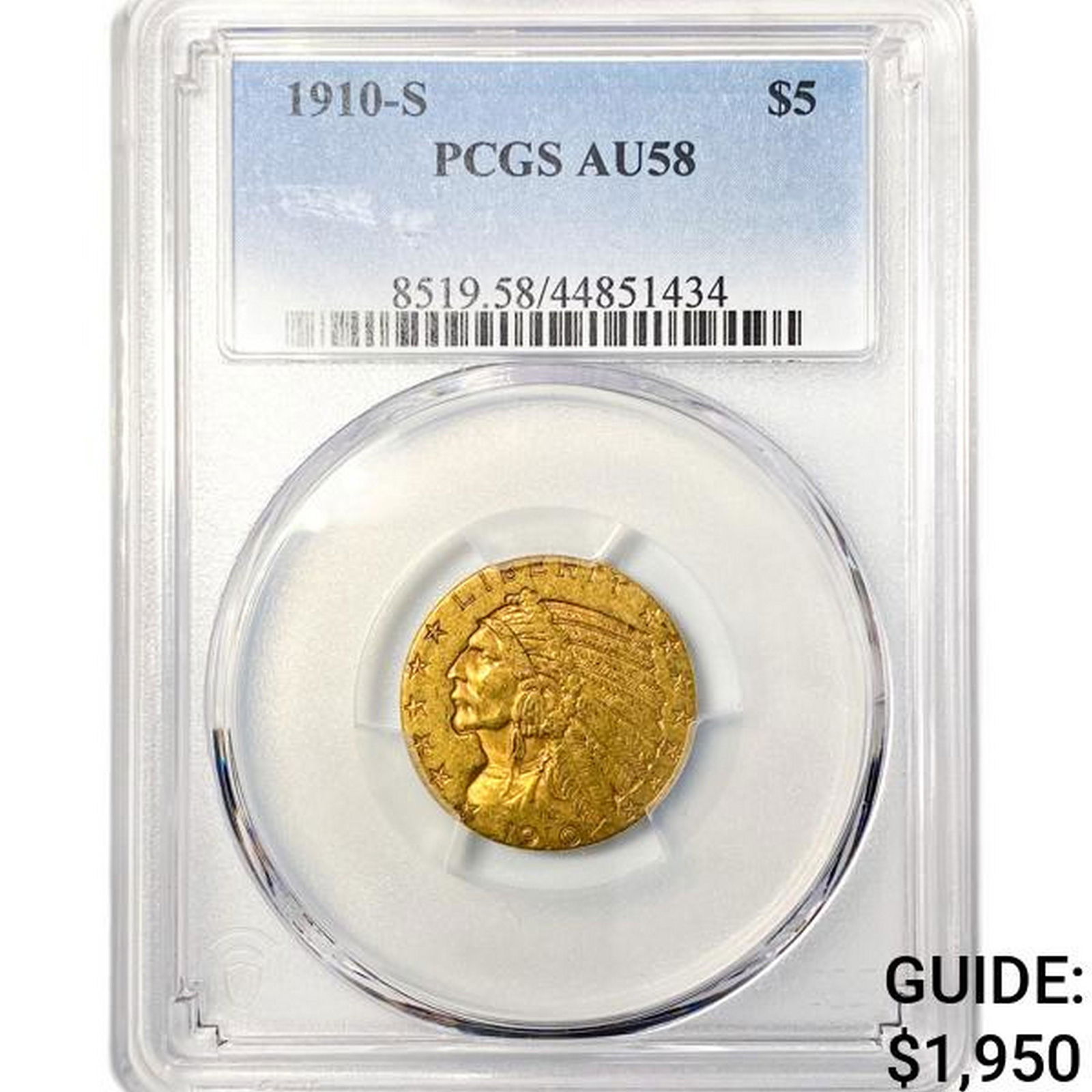 1910-S $5 Gold Half Eagle PCGS AU58 (1 of 2)
