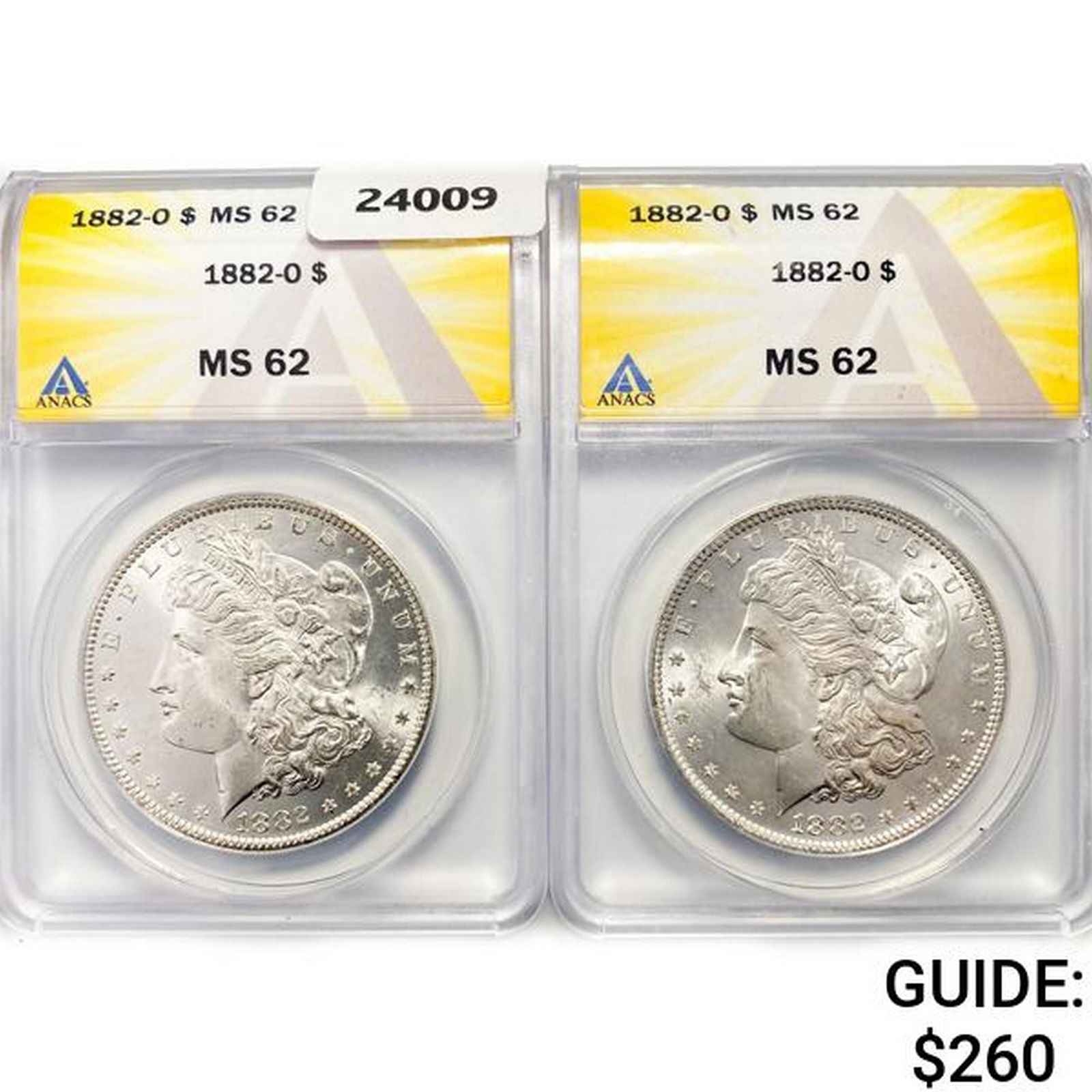 1882- Set (2) Morgan Silver Dollar ANACS MS62 (1 of 2)