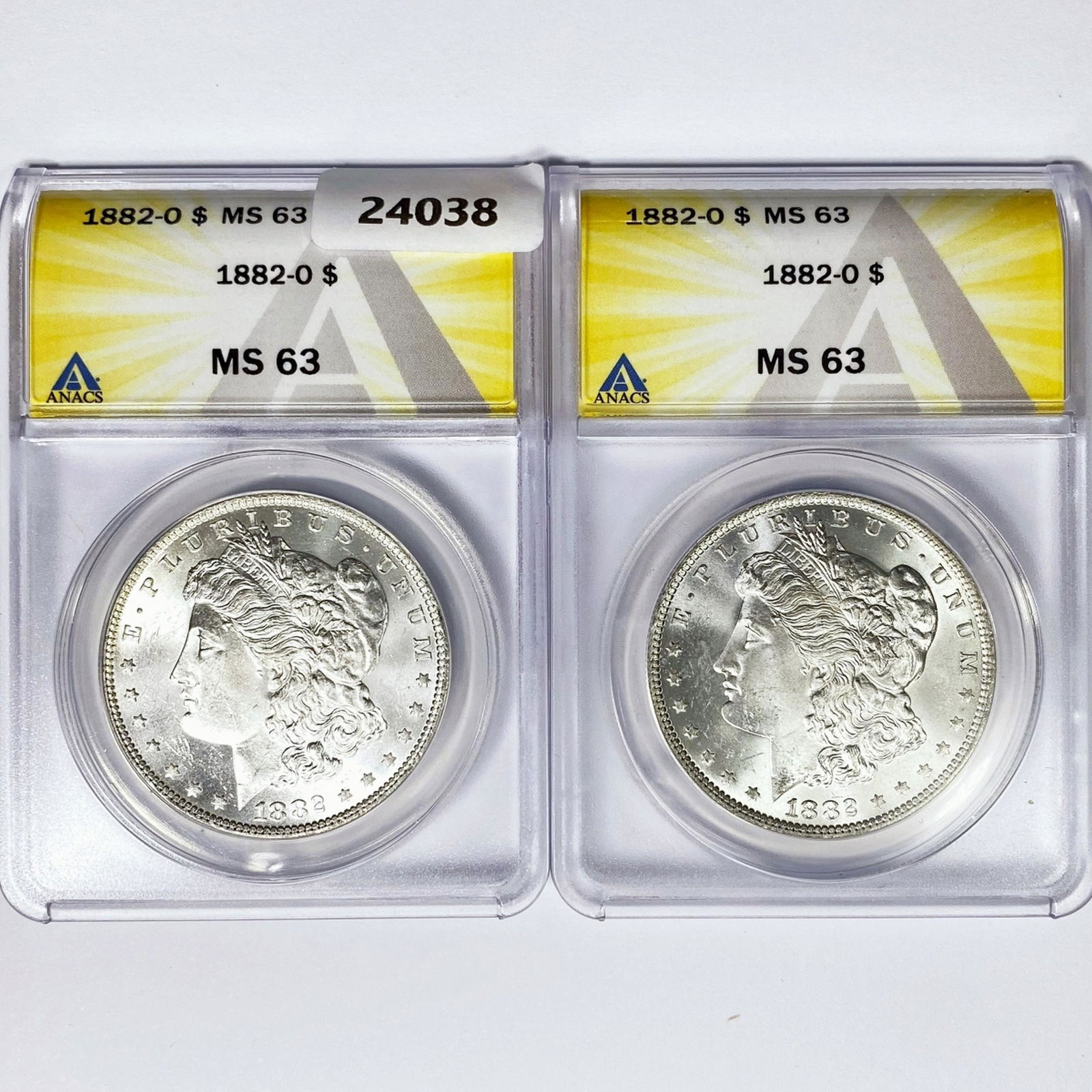 1882-O Set (2) Morgan Silver Dollar ANACS MS63 (1 of 2)