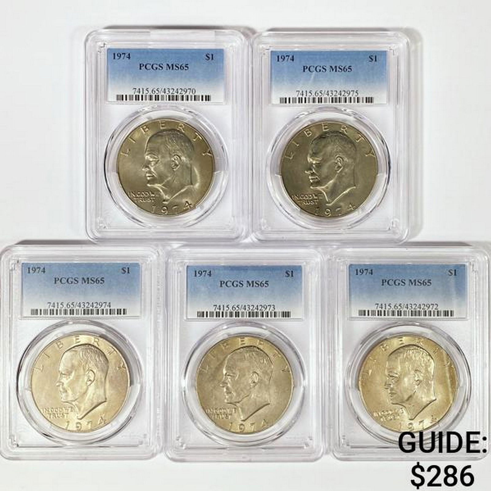 1974 Set (5) Eisenhower Silver Dollars PCGS MS65 (1 of 2)