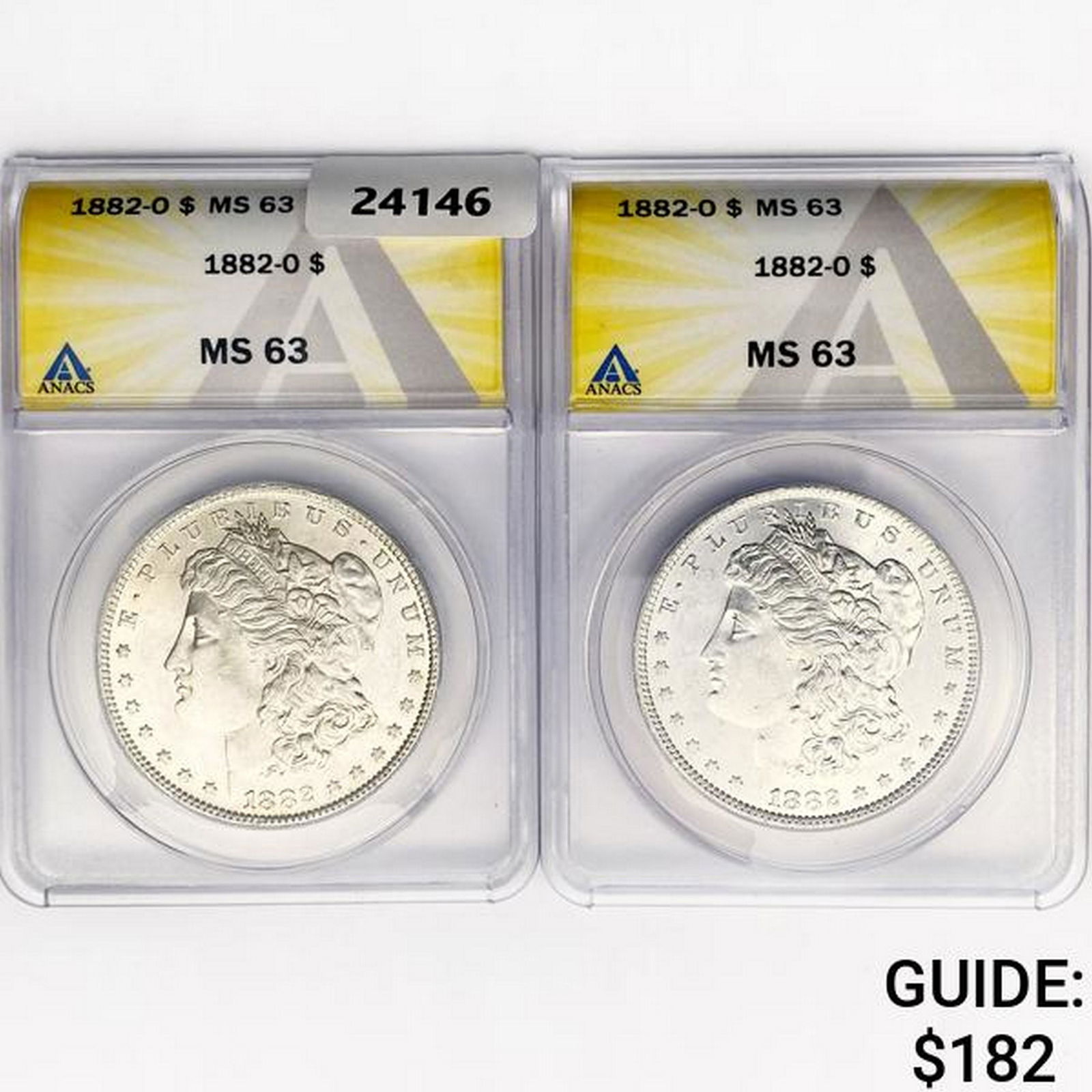 1882-O Set (2) Morgan Silver Dollar ANACS MS63 (1 of 2)