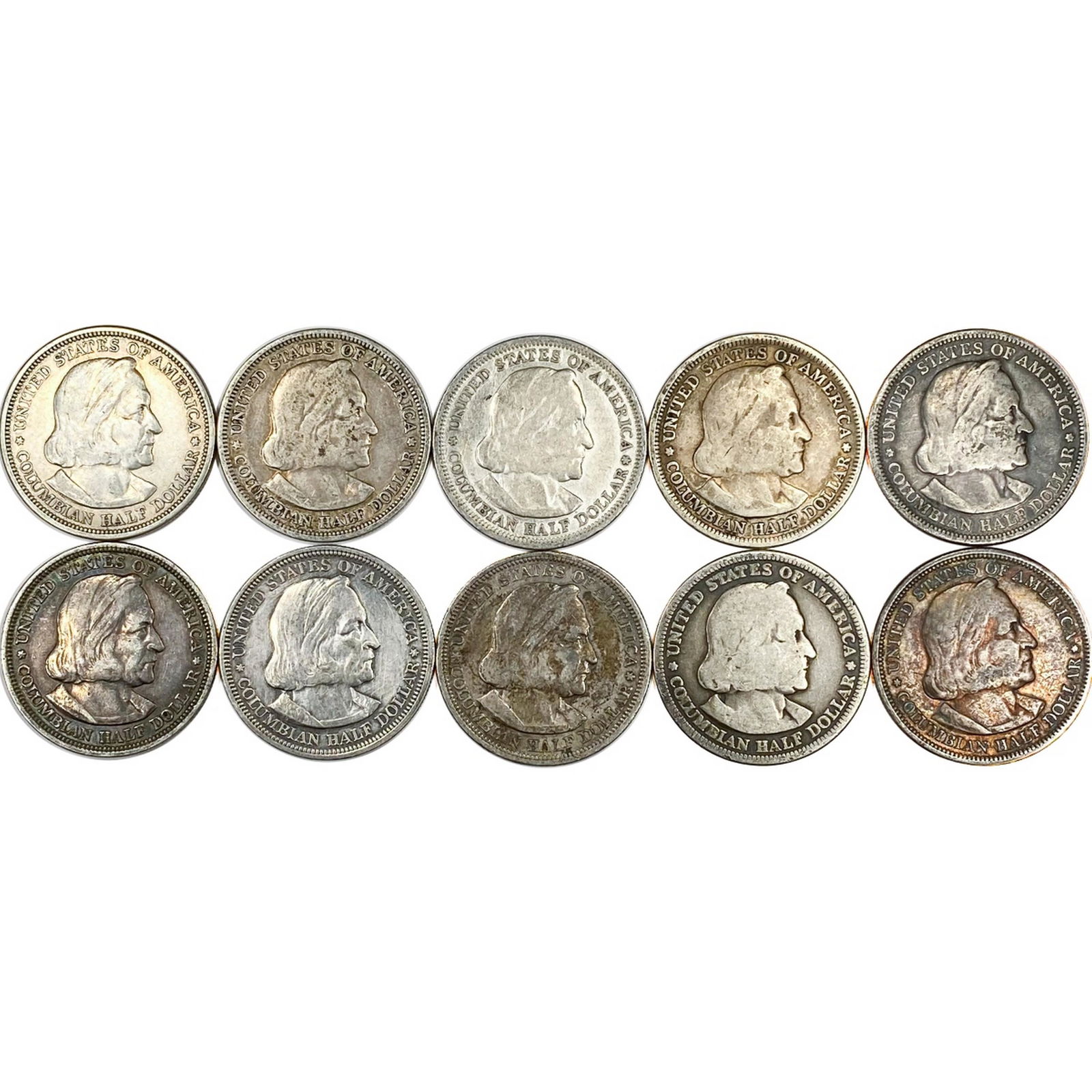 1892-1893 Columbia Expo Half Dollars (10 Coins) (1 of 2)