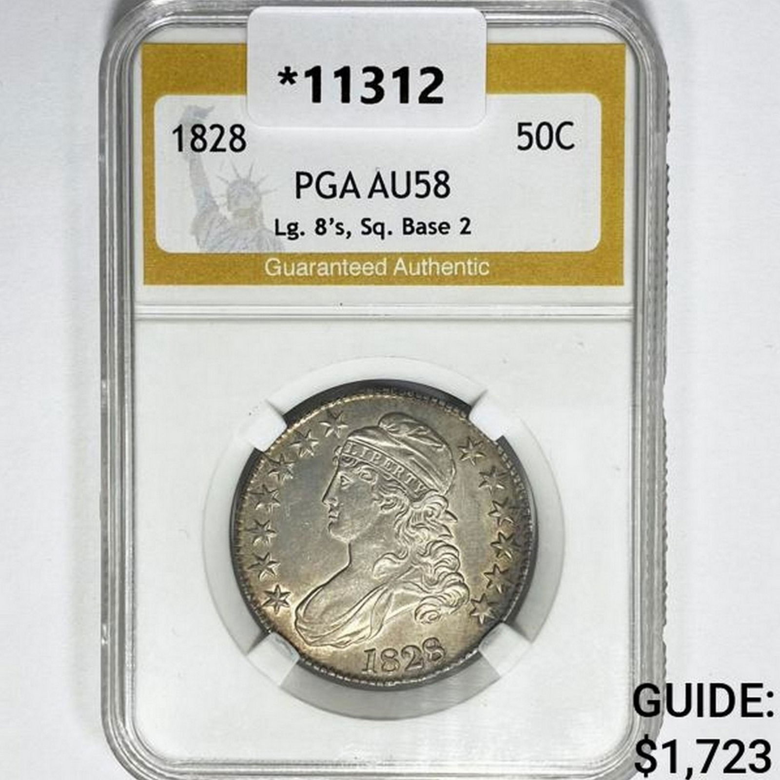 1828 Capped Bust Half Dollar PGA AU58 Lg. 8's, Sq. (1 of 2)