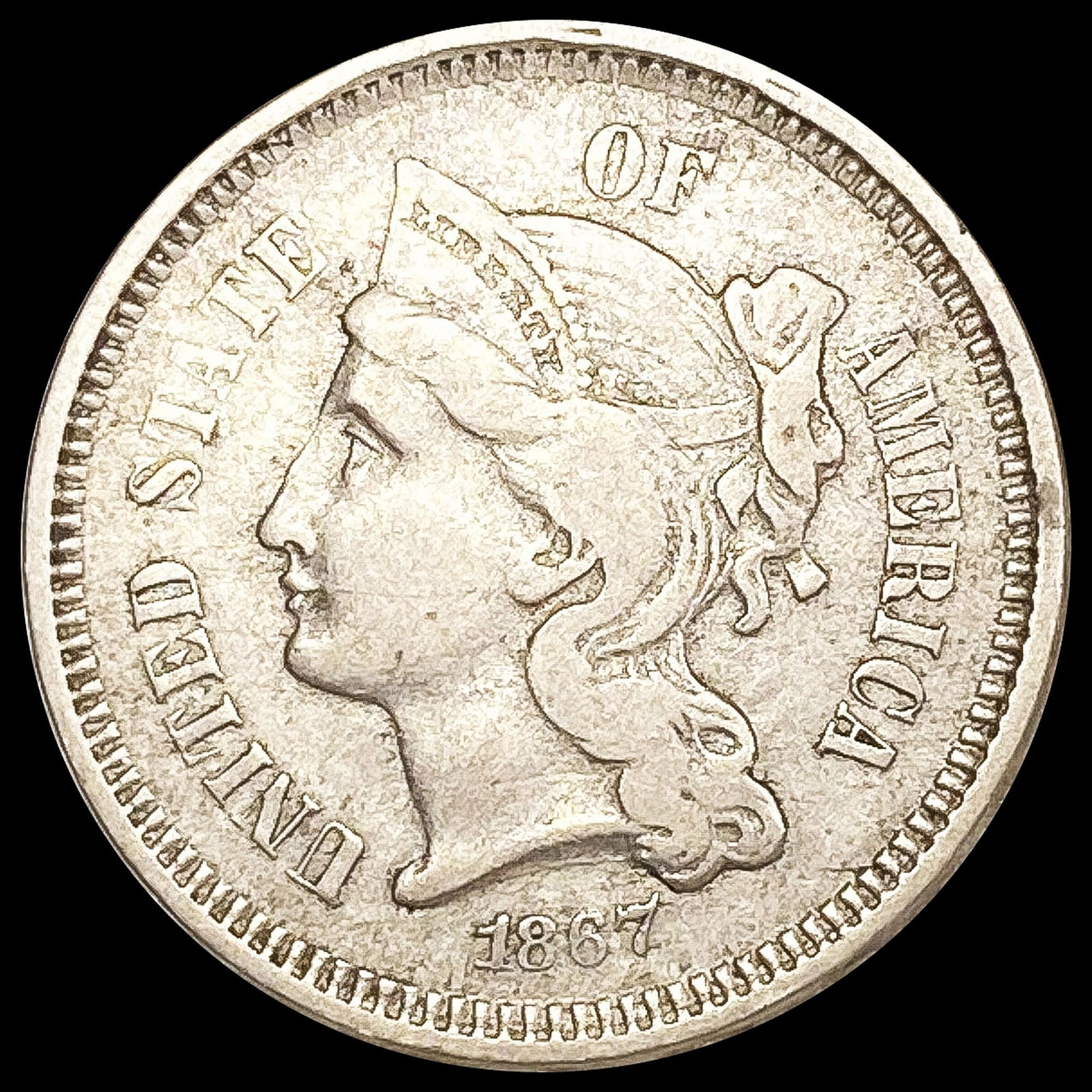 1867 Nickel Three Cent LIGHTLY CIRCULATED (1 of 2)