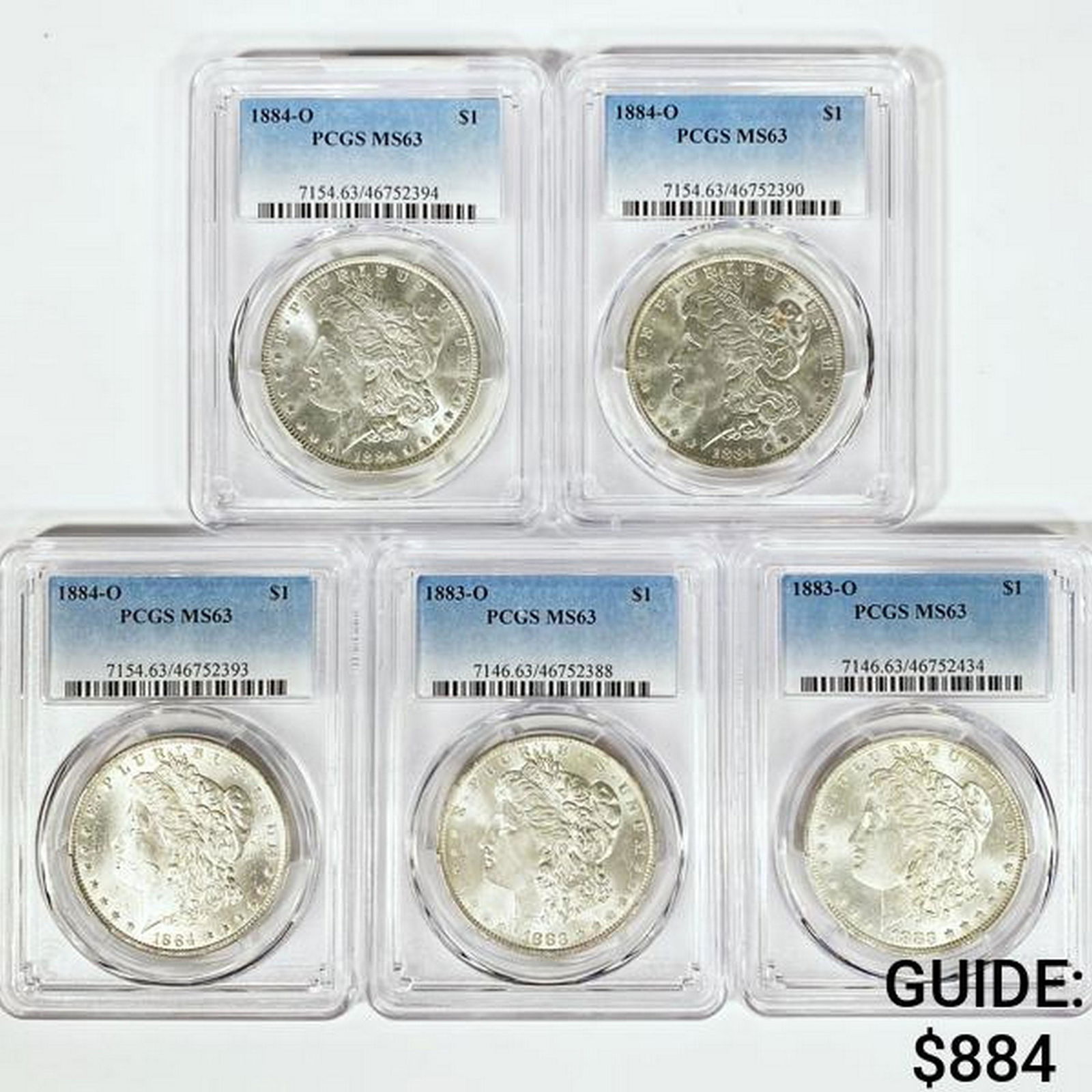 1883-O (2), 1884-O (3) Set (5) Morgan Dollars PCGS (1 of 2)