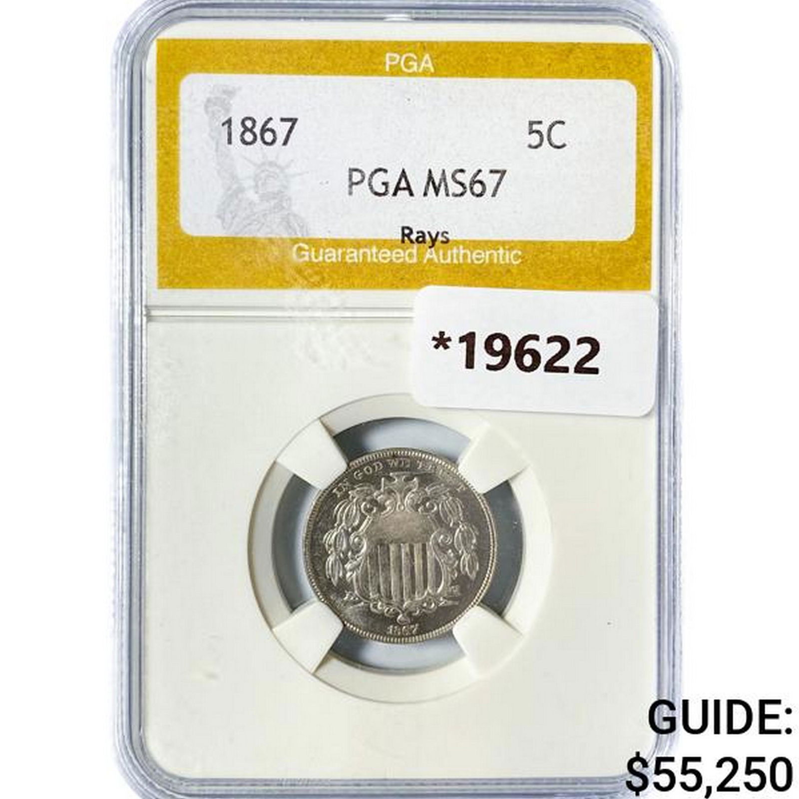 1867 Shield Nickel PGA MS67 Rays (1 of 2)