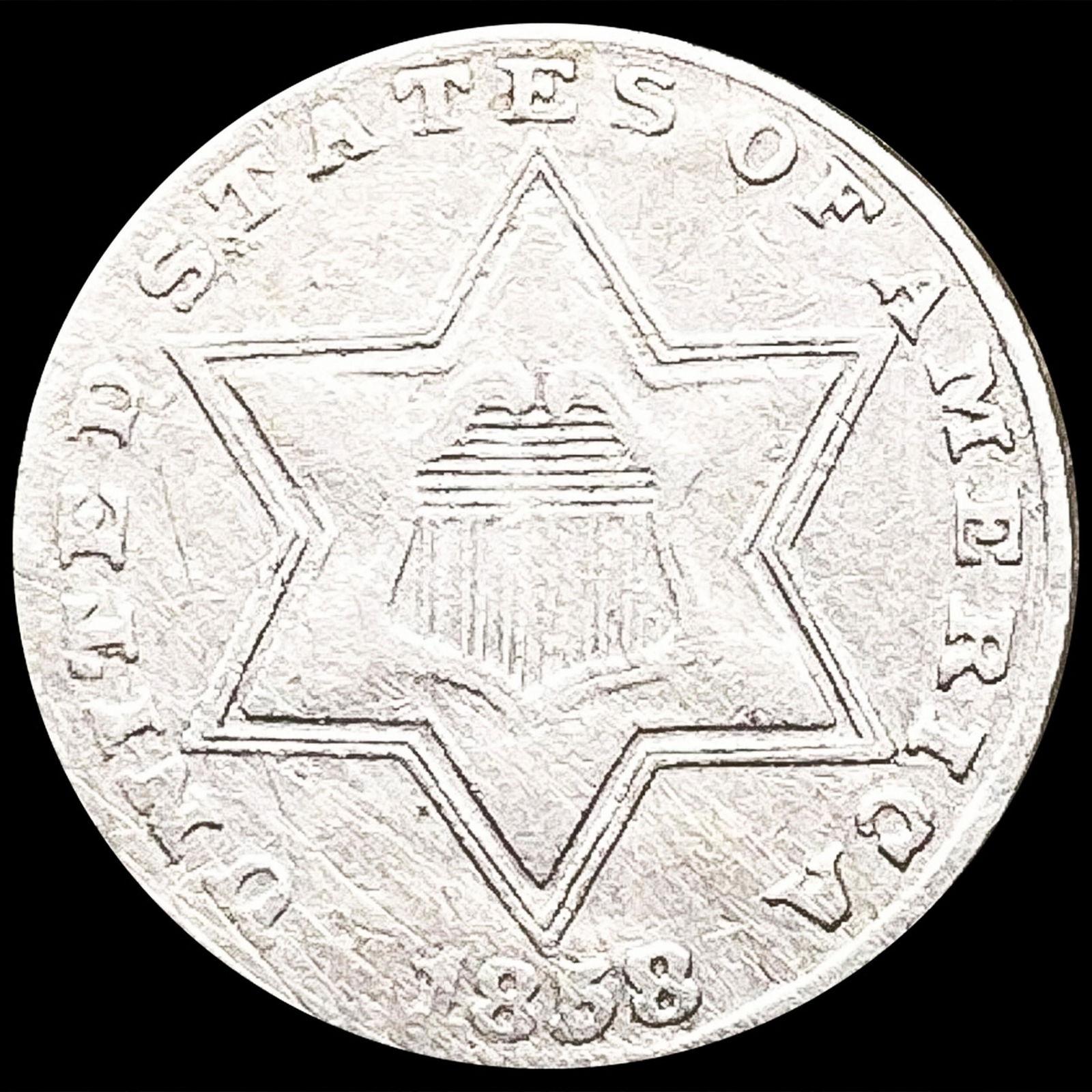 1858 Silver Three Cent ABOUT UNCIRCULATED (1 of 2)