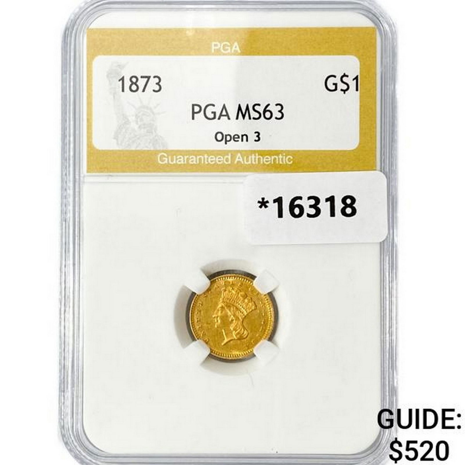 1873 Rare Gold Dollar PGA MS63 Open 3 (1 of 2)
