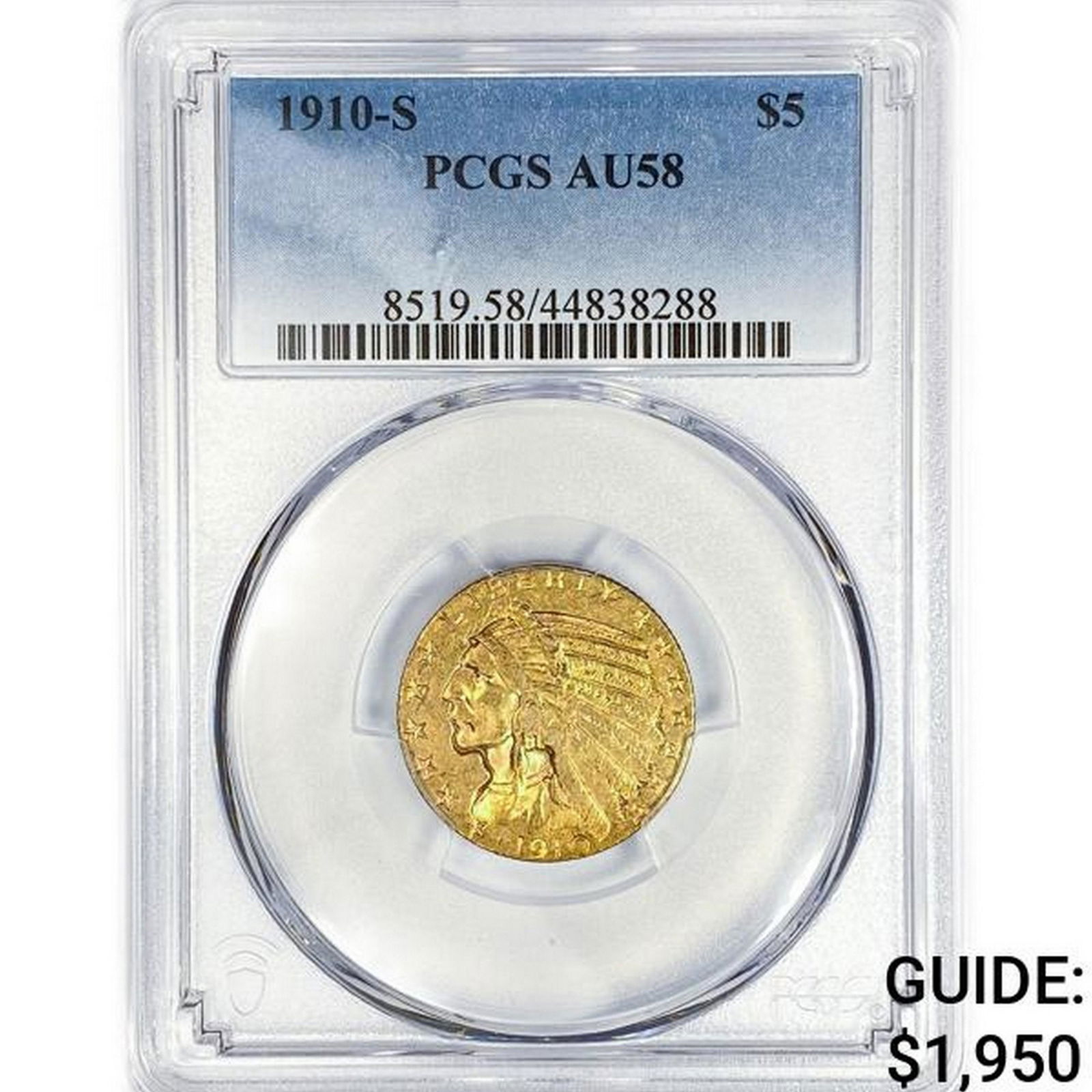 1910-S $5 Gold Half Eagle PCGS AU58 (1 of 2)