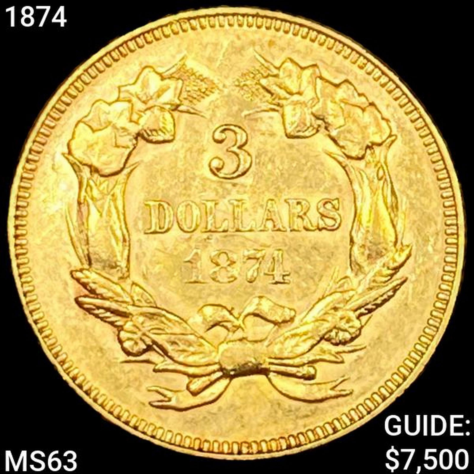 1874 $3 Gold Piece CHOICE BU (1 of 2)