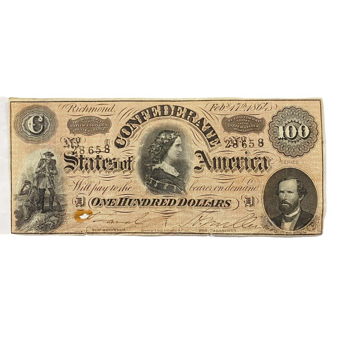1864 LG Confederate $100 Note (1 of 2)