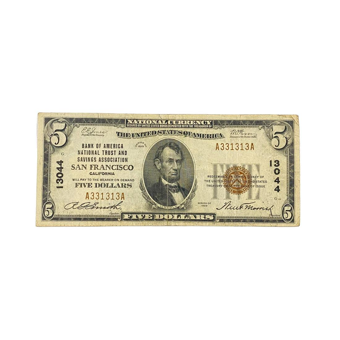 1929 National Trust Bank of San Francisco CA $5 Fe (1 of 2)