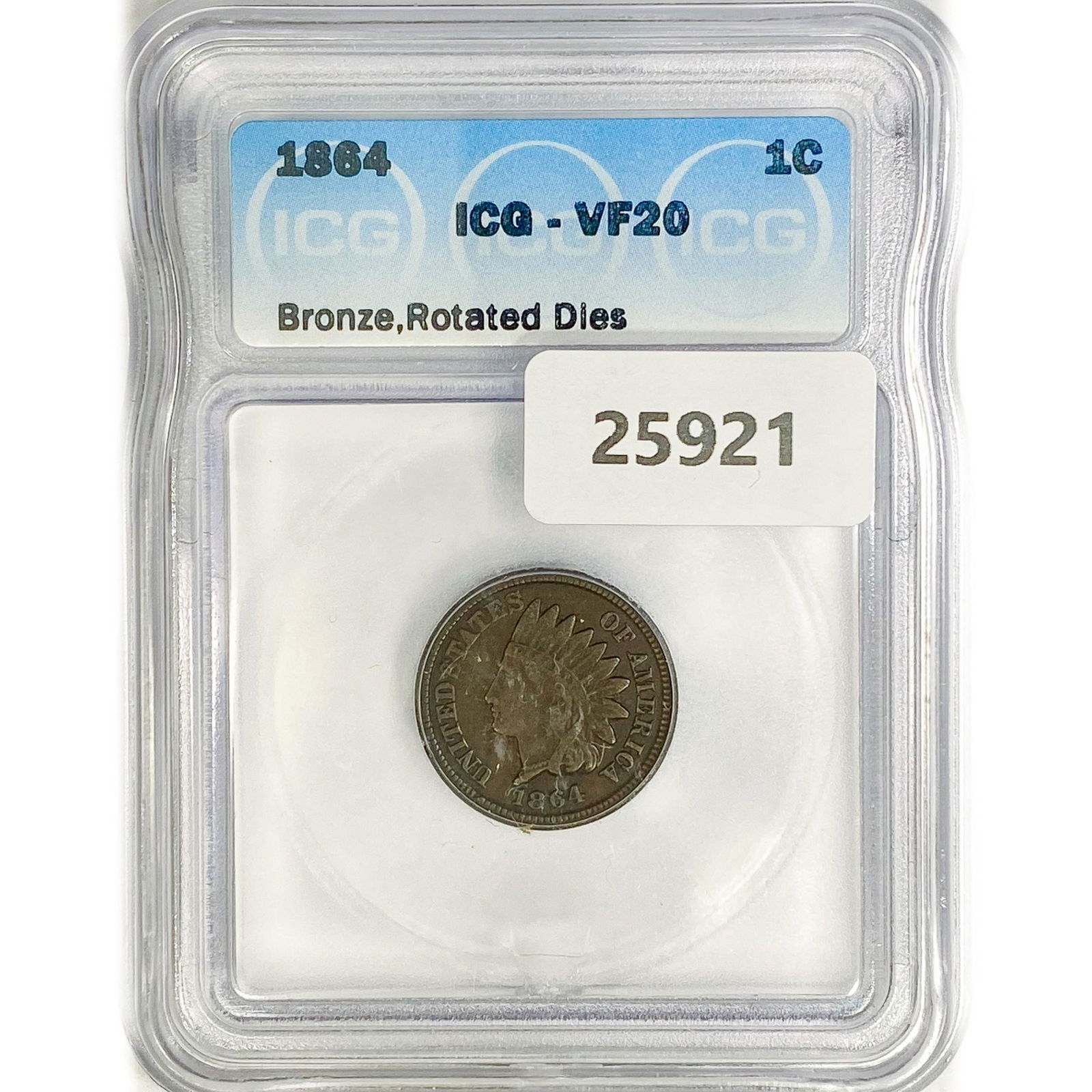 1864 Indian Head Cent ICG VF20 Bronze, Rotated Die (1 of 2)