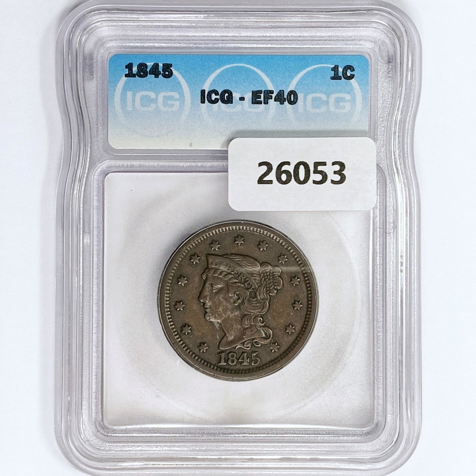 1845 Large Cent ICG EF40 (1 of 2)