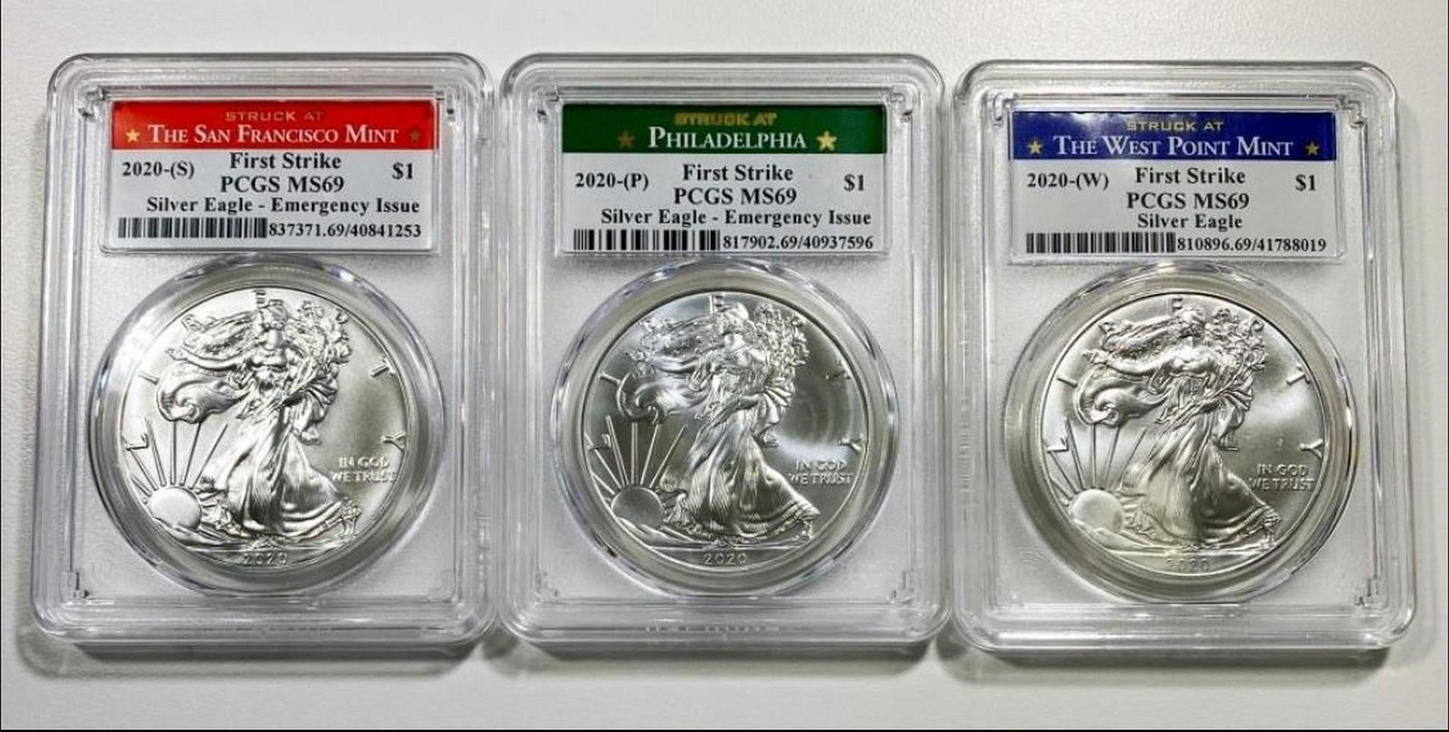 2020-P/S/W 3 Coin American Silver Eagle Set PCGS M (1 of 2)