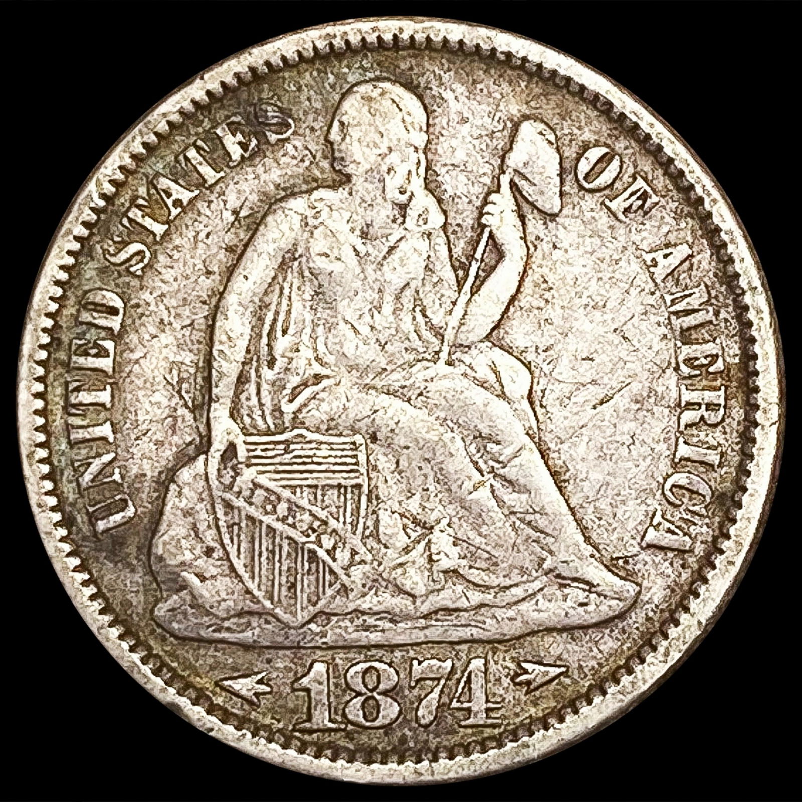 1874 Seated Liberty Dime NICELY CIRCULATED (1 of 2)