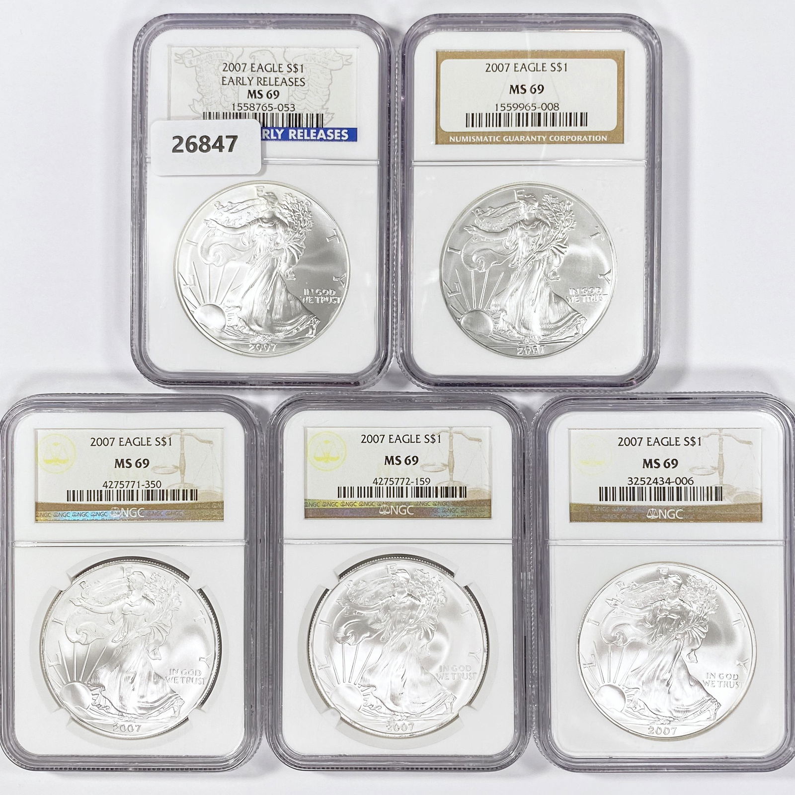 2007 Set (5) American Silver Eagles NGC MS69 (1 of 2)