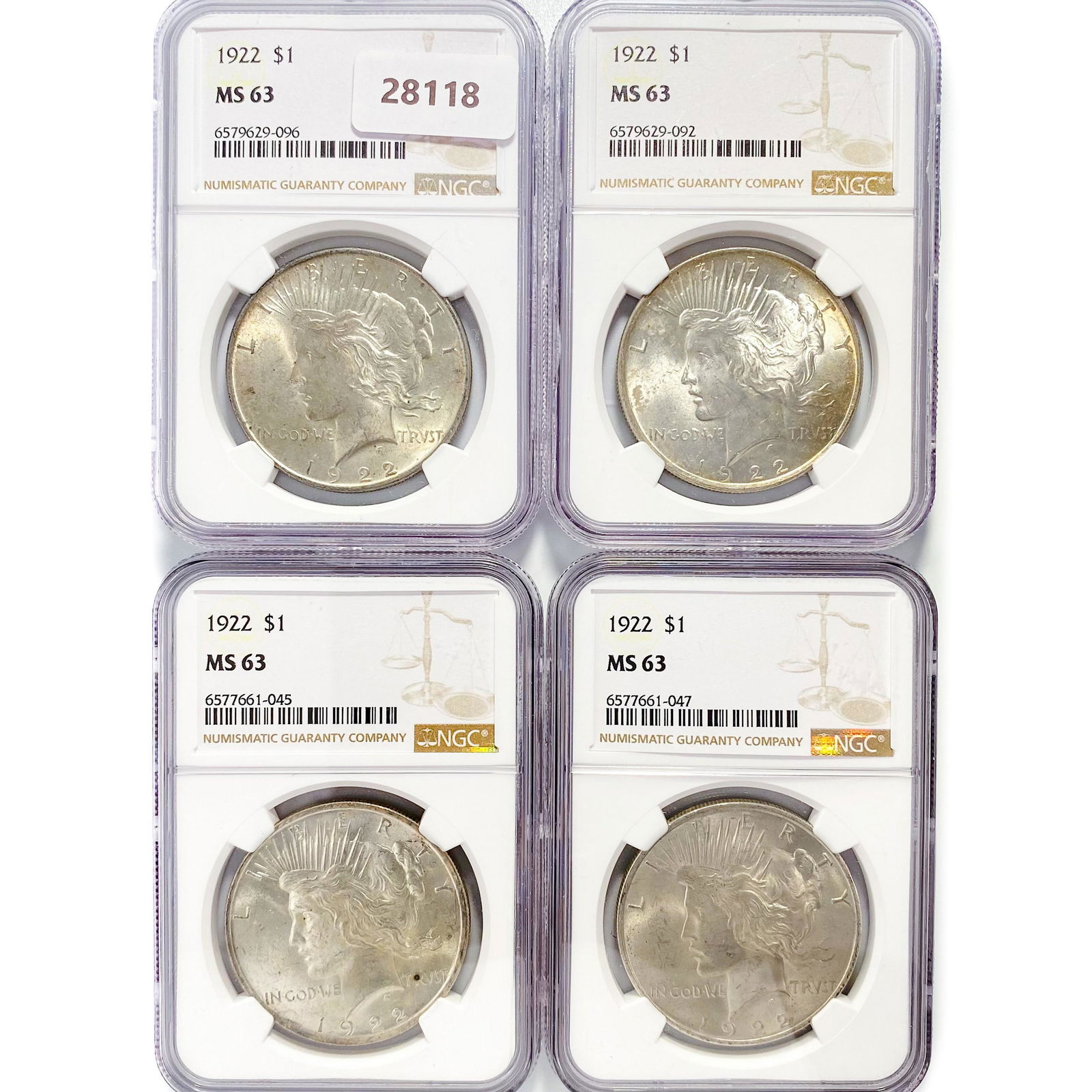 1922 Set (4) Silver Peace Dollar NGC MS63 (1 of 2)