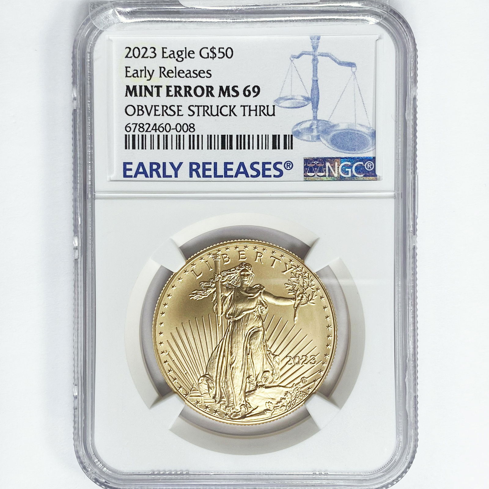 2023 $50 1oz AGE NGC MS69 Obv Struck Thru (1 of 2)