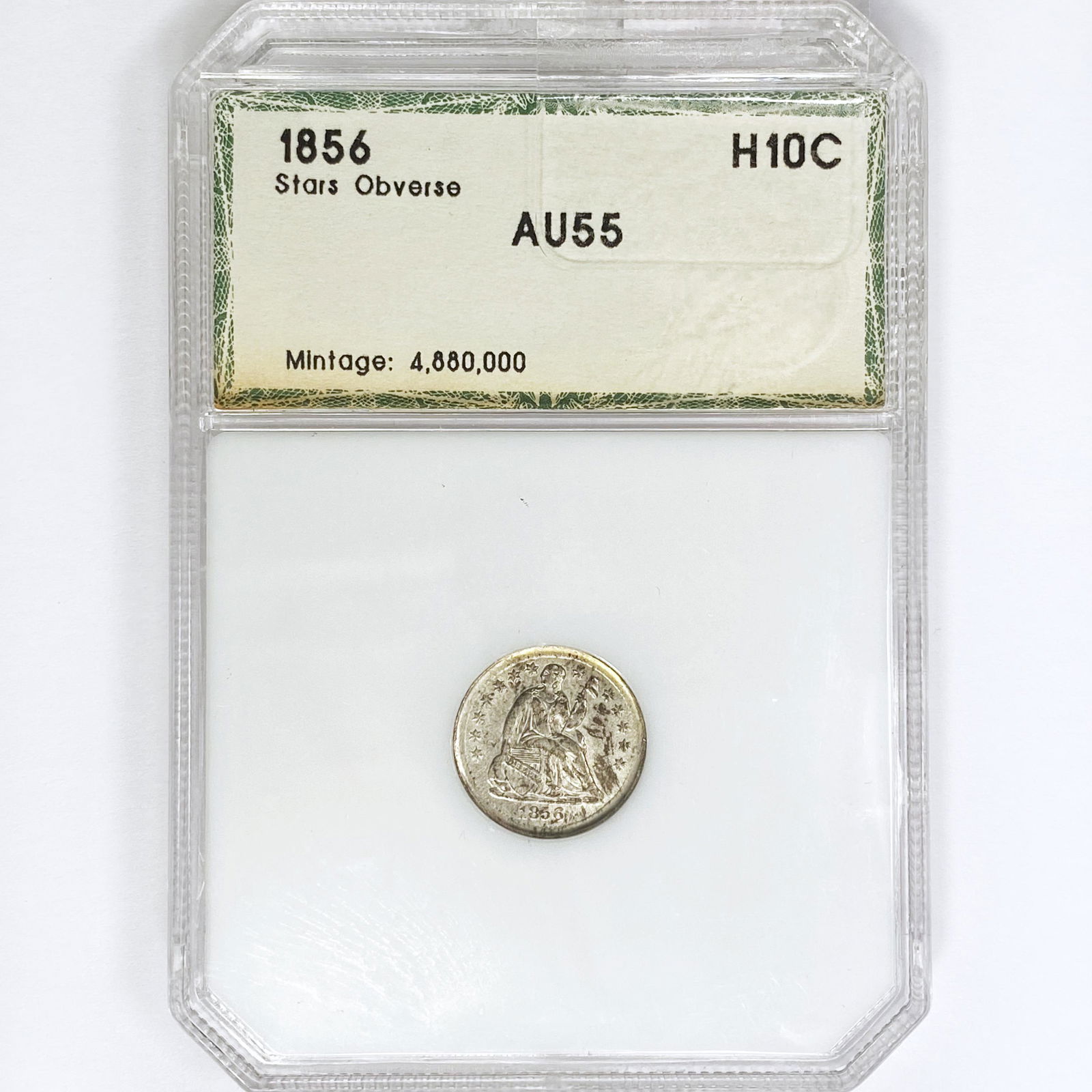 1856 Seated Liberty Half Dime PCI AU55 Stars Obv (1 of 2)
