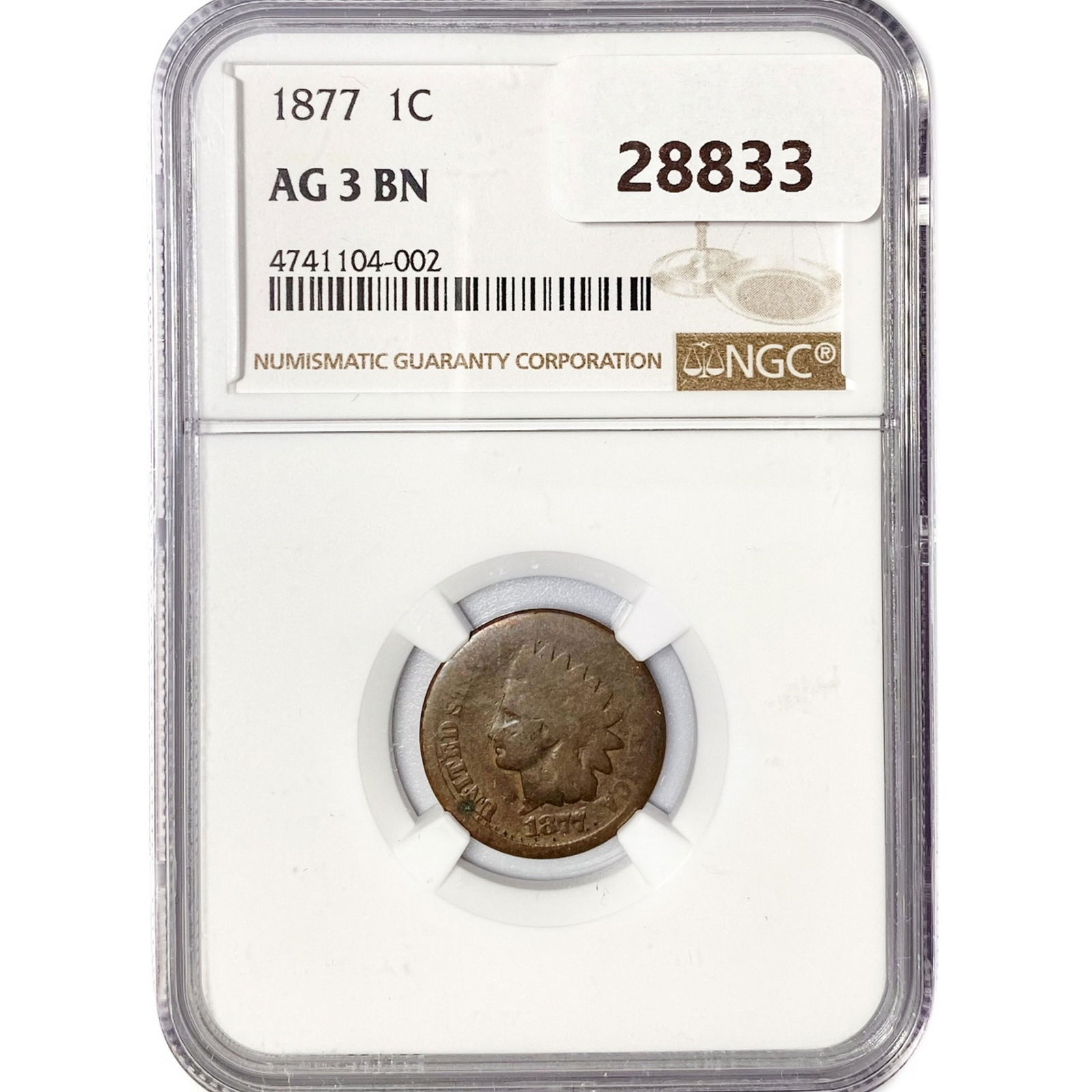 1877 Indian Head Cent NGC AG3 BN (1 of 2)
