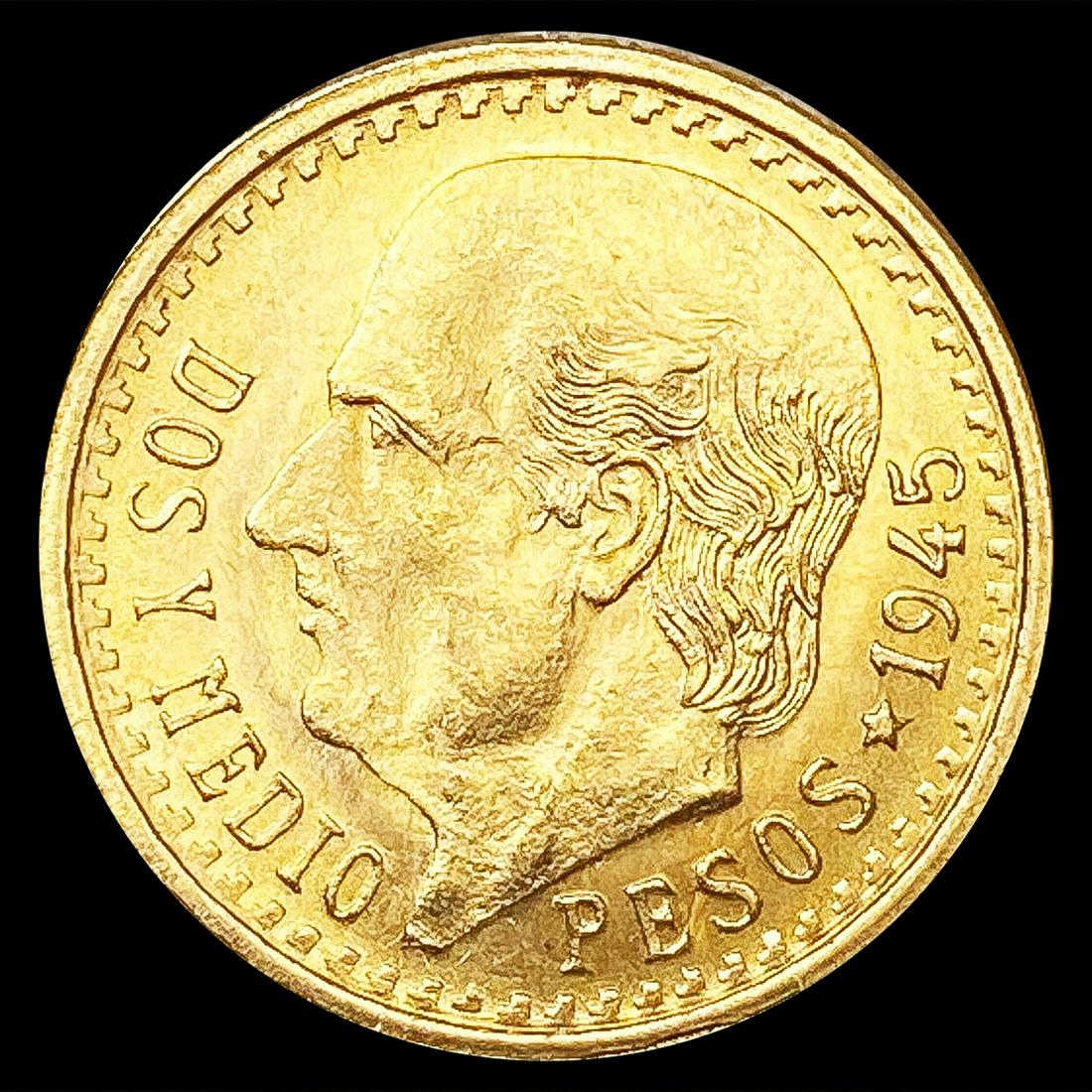 1945 Mexico .0603oz Gold 2 1/2 Pesos CHOICE BU: 1945 Mexico .0603oz Gold 2 1/2 Pesos CHOICE BU
