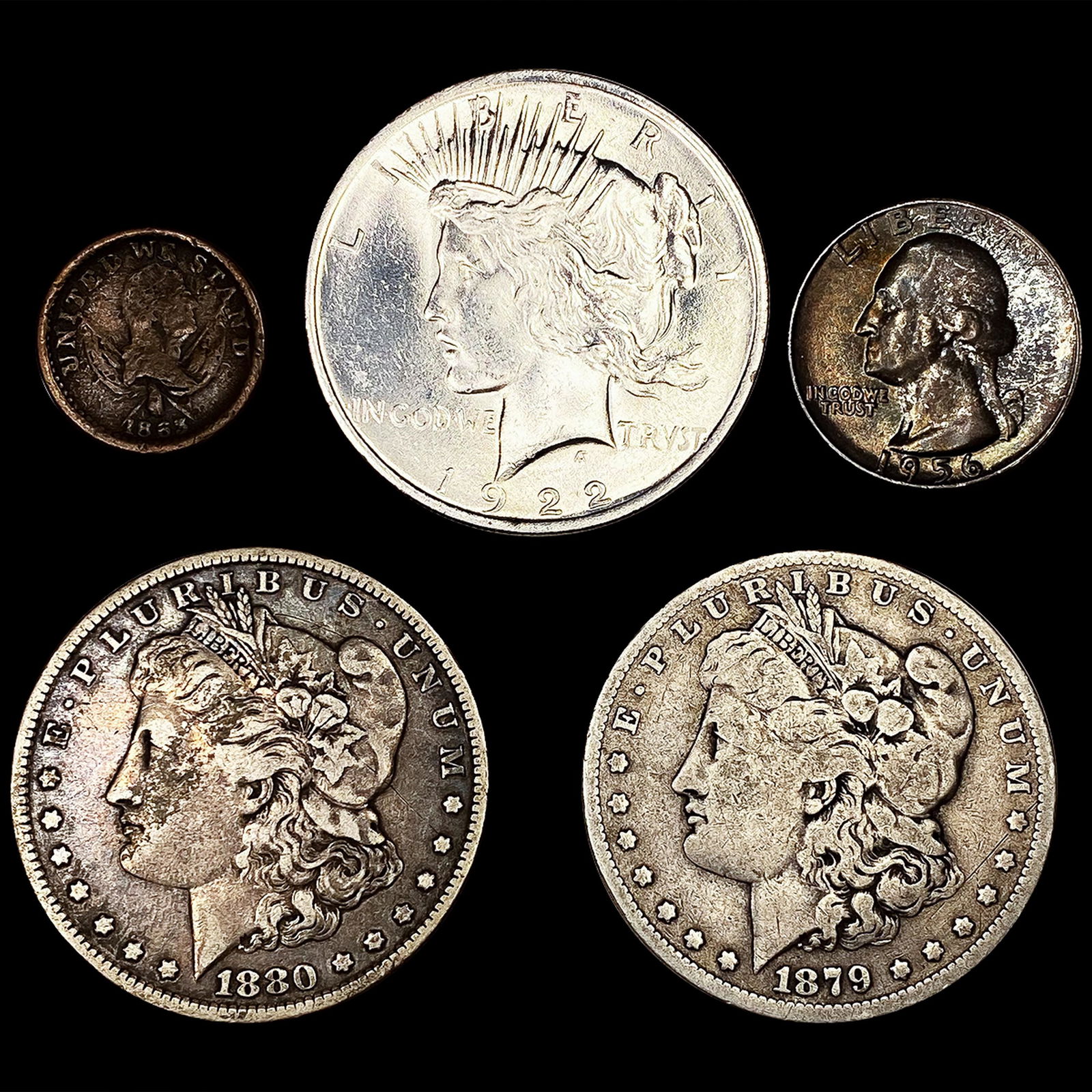 (5) Varied US Coins (1863, 1879-O, 1880, 1922, 195 (1 of 2)