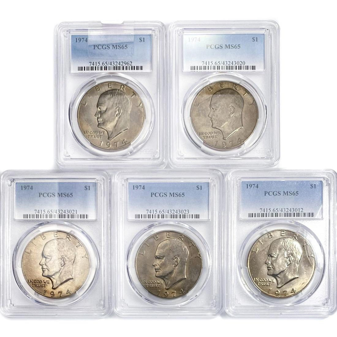 1974 Set (5) Eisenhower Silver Dollars PCGS MS65 (1 of 2)