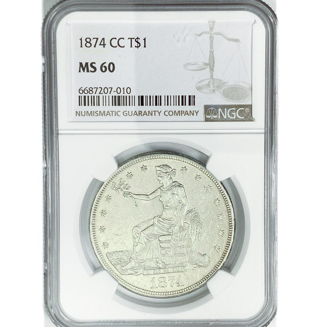 1874-CC Silver Trade Dollar NGC MS60 (1 of 2)