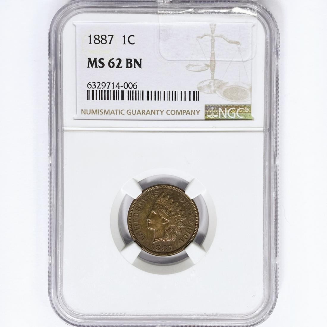 1887 Indian Head Cent NGC MS62 BN (1 of 2)