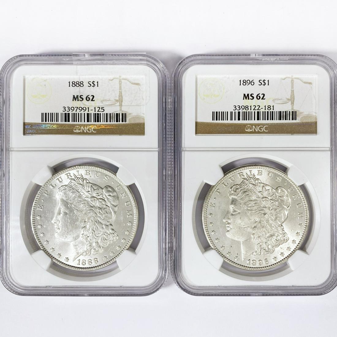 1888, 1896 Set (2) Morgan Silver Dollar NGC MS62 (1 of 2)