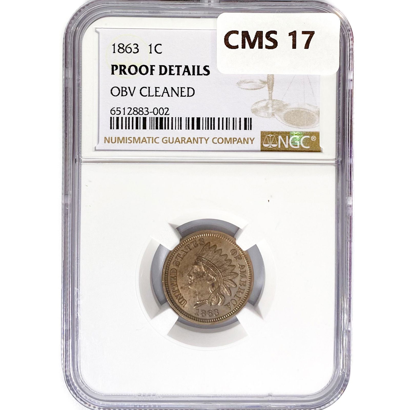 1863 Indian Head Cent NGC PROOF Obv Cleaned (1 of 2)