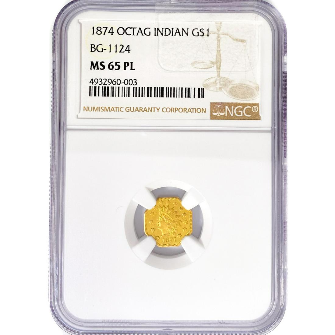 1874 Octagonal California Gold Dollar NGC MS65 PL, (1 of 2)