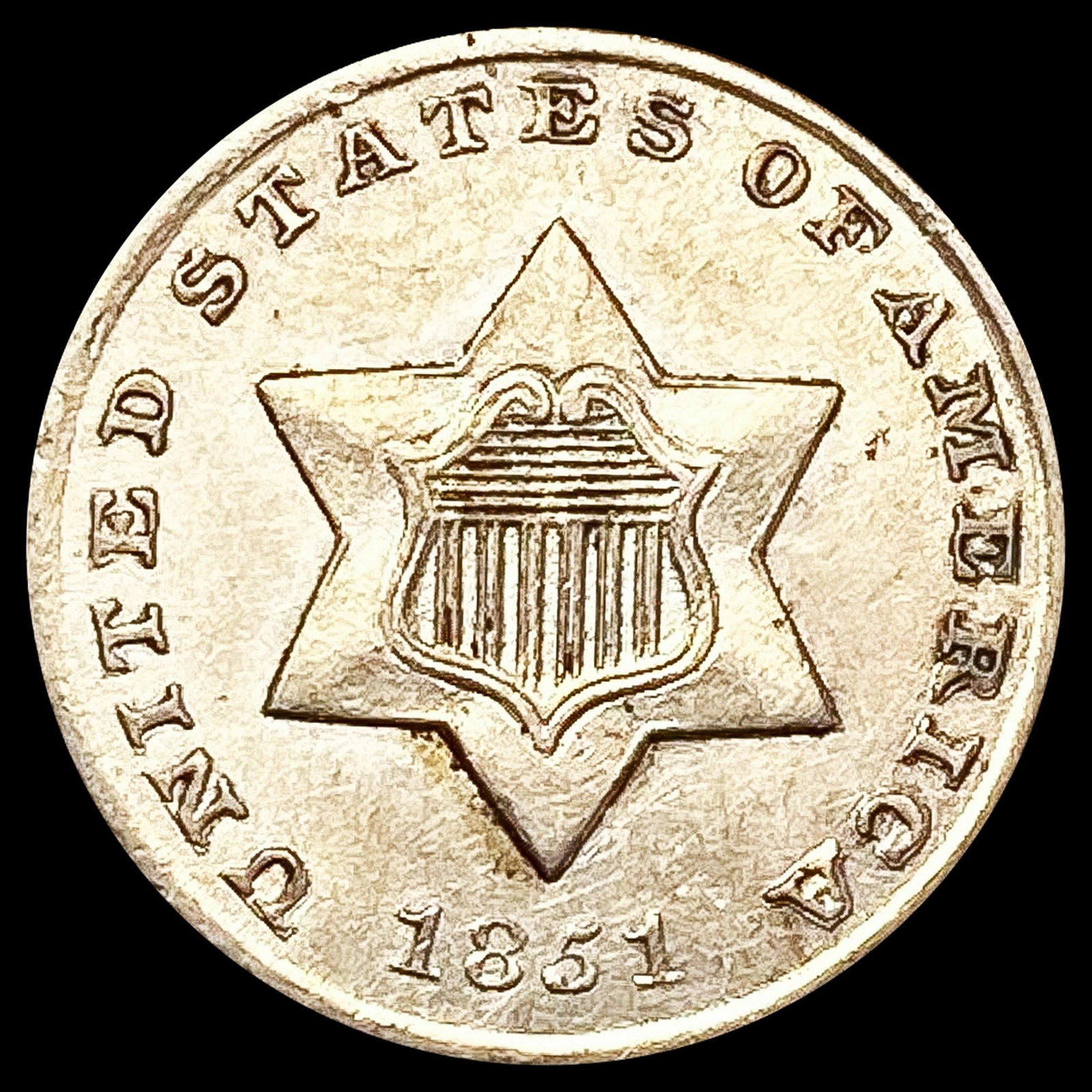 1851 Silver Three Cent CLOSELY UNCIRCULATED (1 of 2)