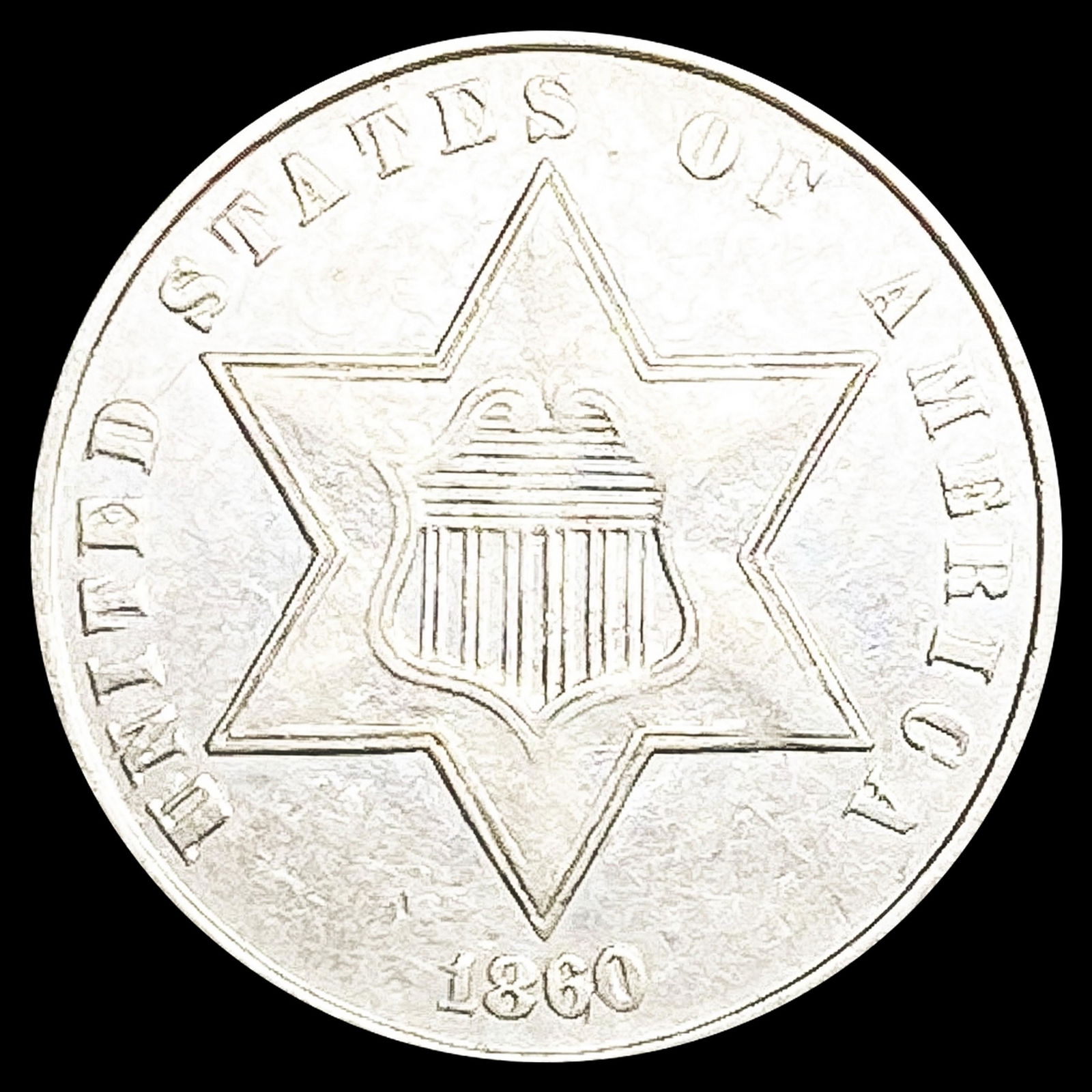 1860 Silver Three Cent CLOSELY UNCIRCULATED (1 of 2)