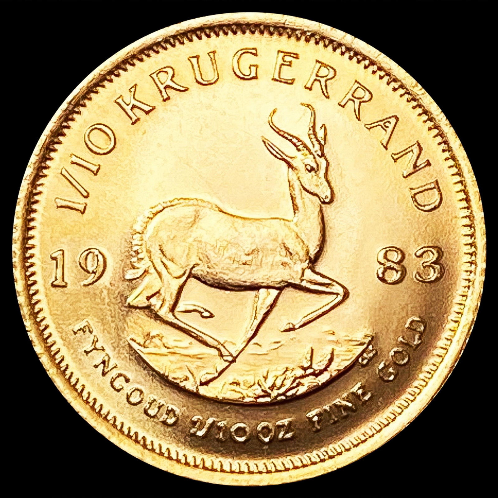 1983 S. Africa 1/10oz Gold Krugerrand GEM BU: 1983 S. Africa 1/10oz Gold Krugerrand GEM BU
