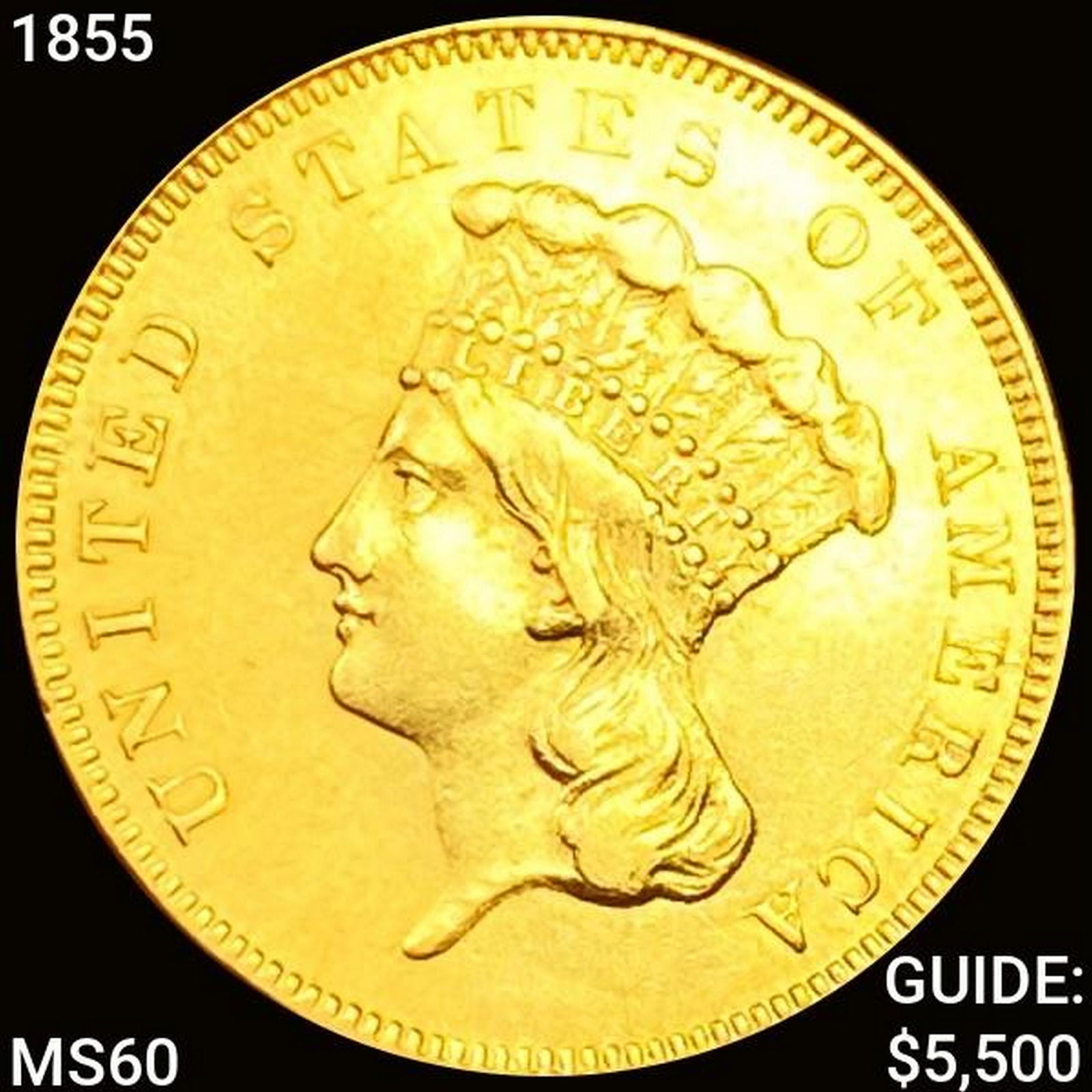 1855 $3 Gold Piece UNCIRCULATED (1 of 2)