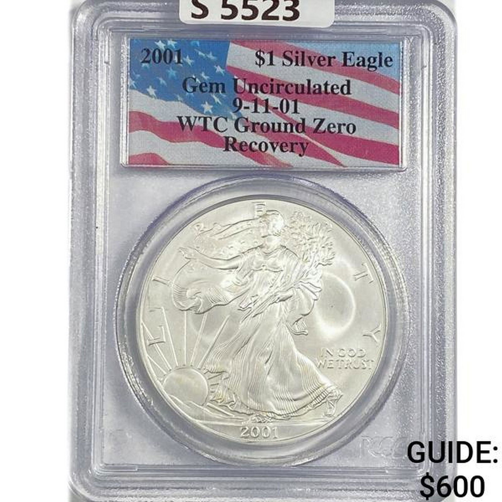 2001 American 1oz Silver Eagle PCGS GEM UNC WTC G- (1 of 2)