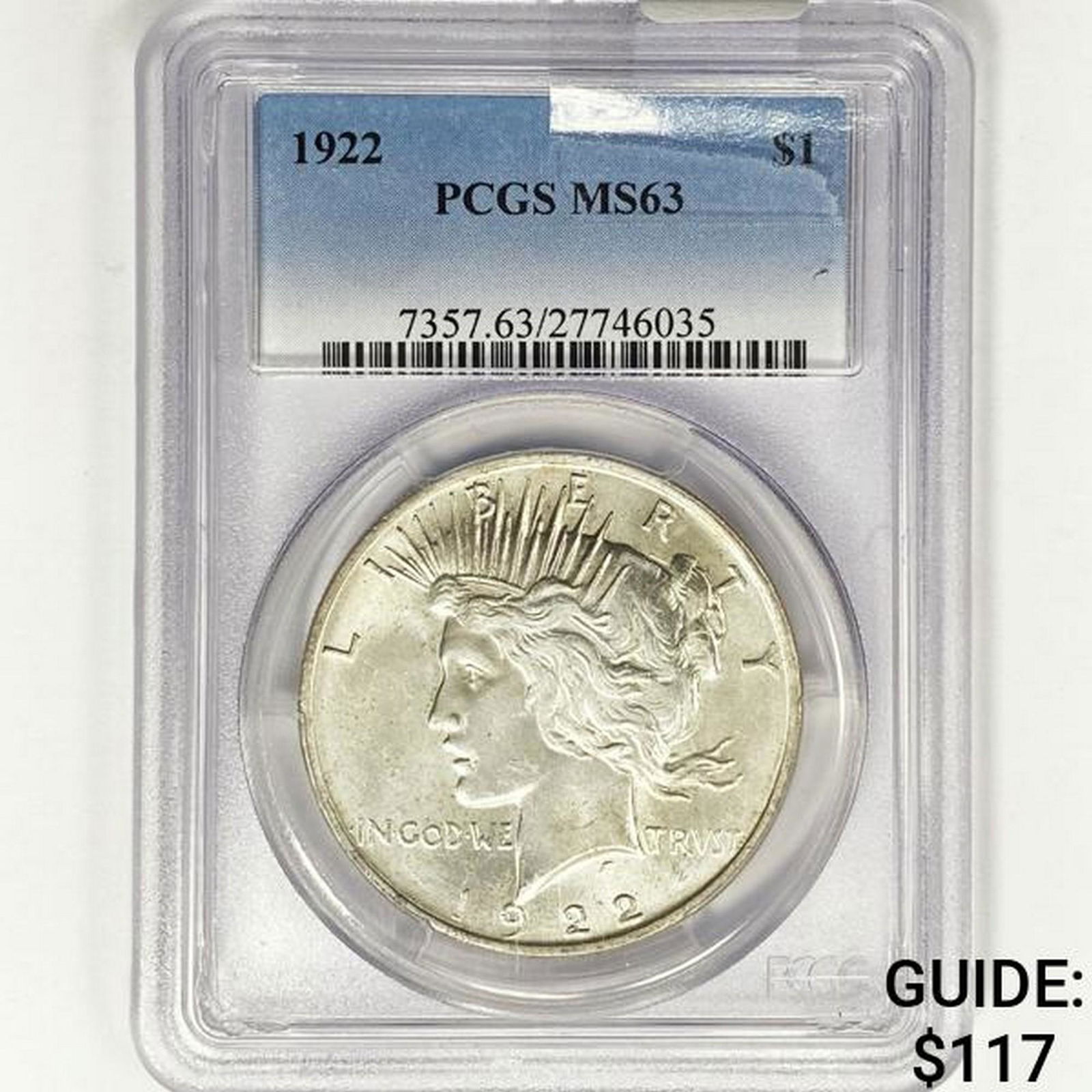 1922 Silver Peace Dollar PCGS MS63  (1 of 2)