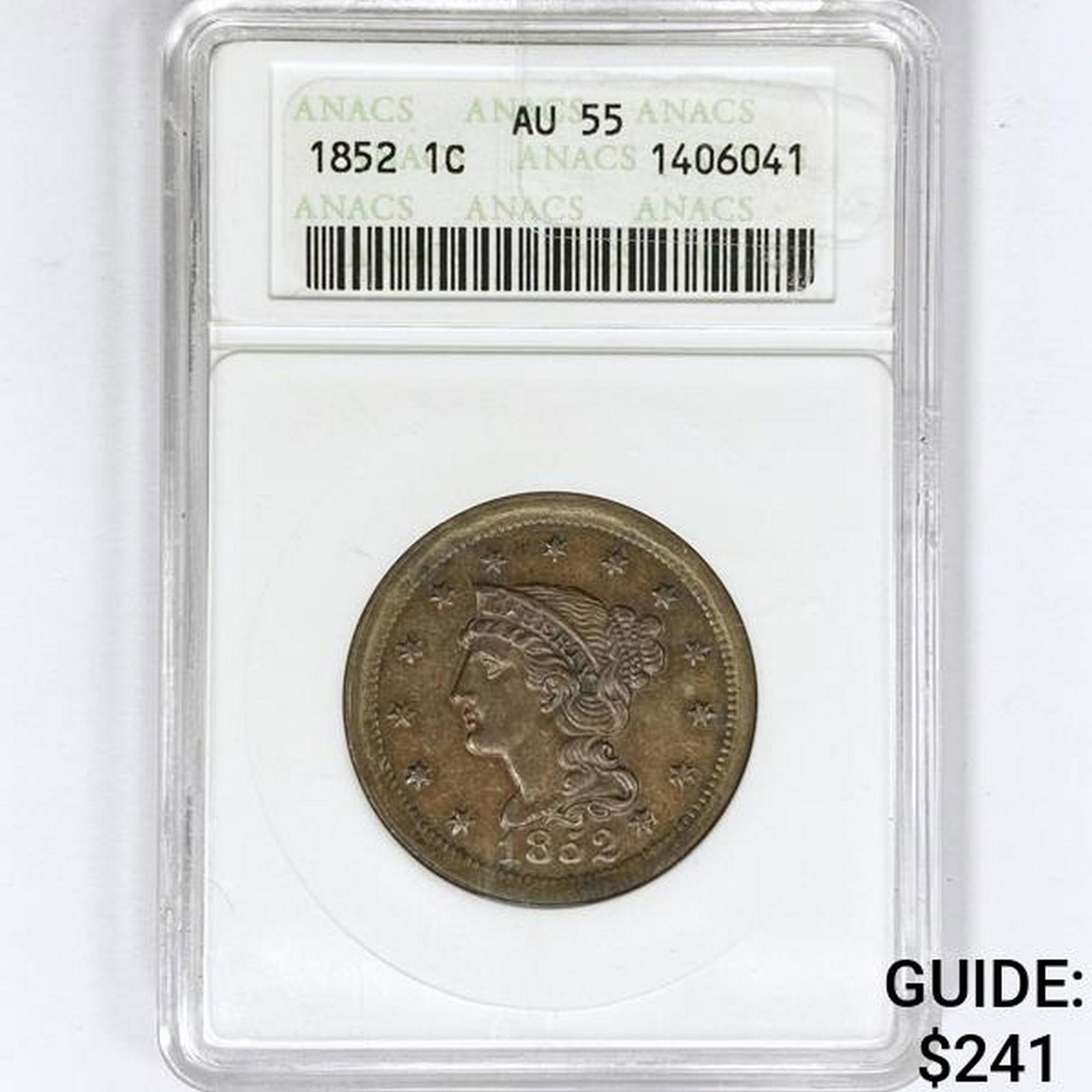 1852 Large Cent ANACS AU55  (1 of 2)