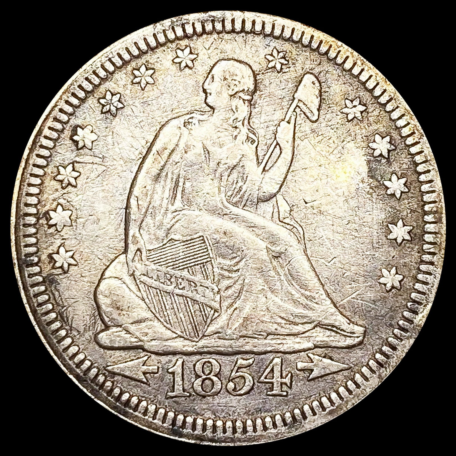 1854 Arws Seated Liberty Quarter LIGHTLY CIRCULATED (1 of 2)