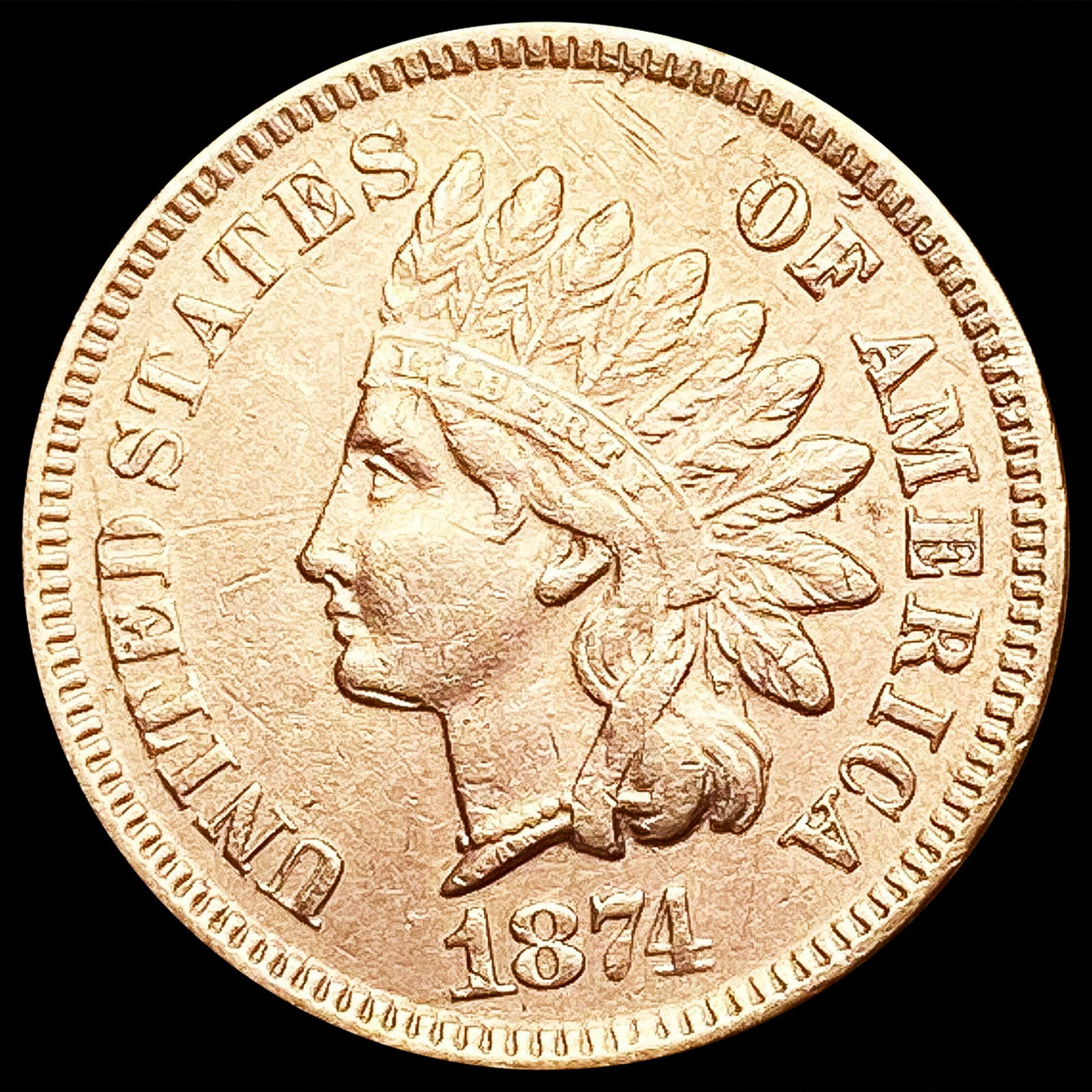 1874 Indian Head Cent CLOSELY UNCIRCULATED (1 of 2)